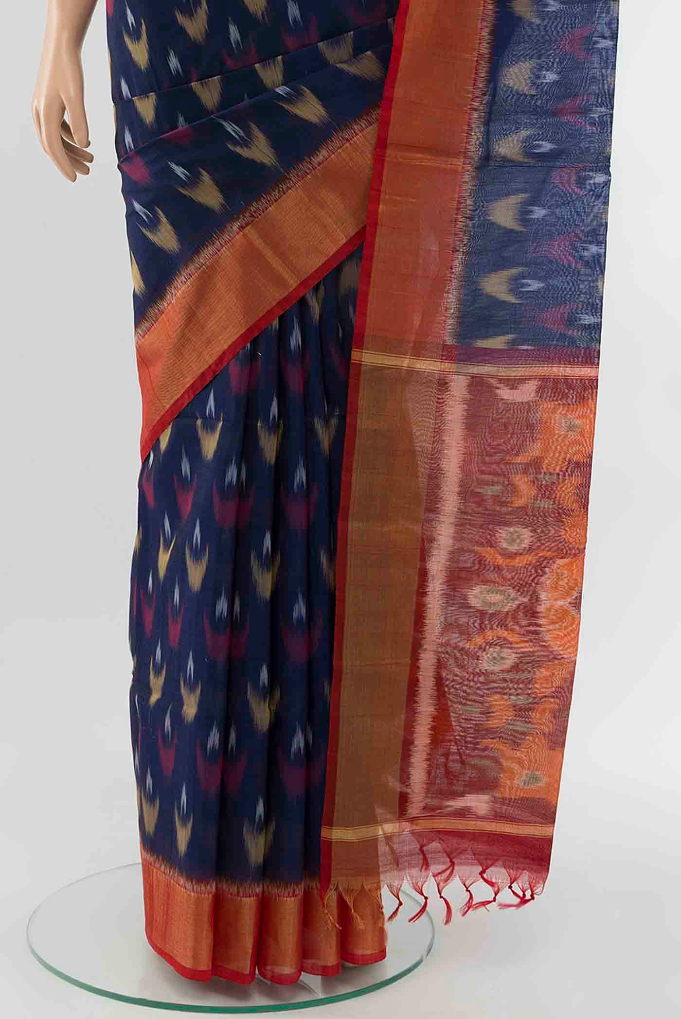 Navy Blue Silk Cotton Saree - Image 3