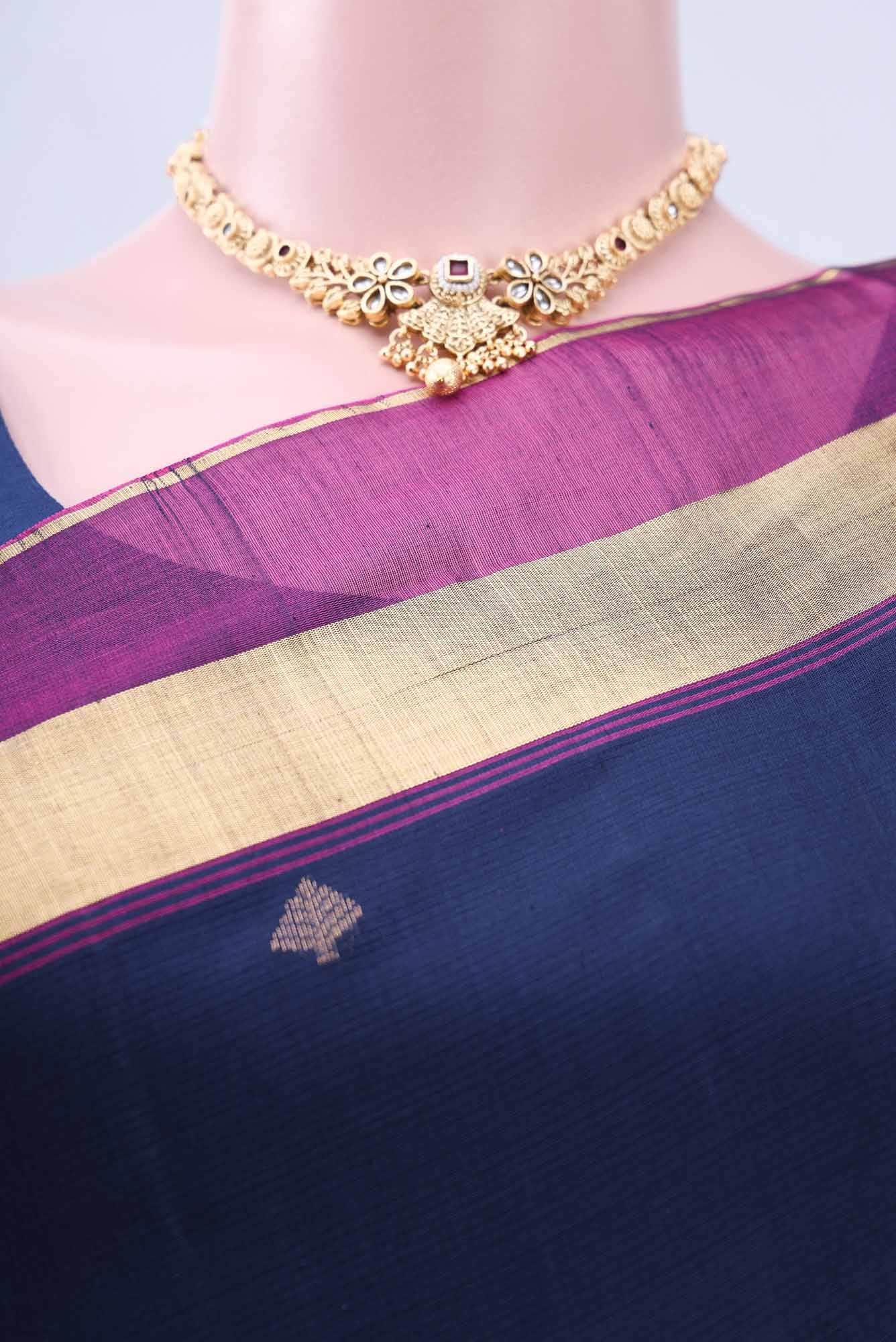 Navy Blue Kota Cotton Saree - Image 3