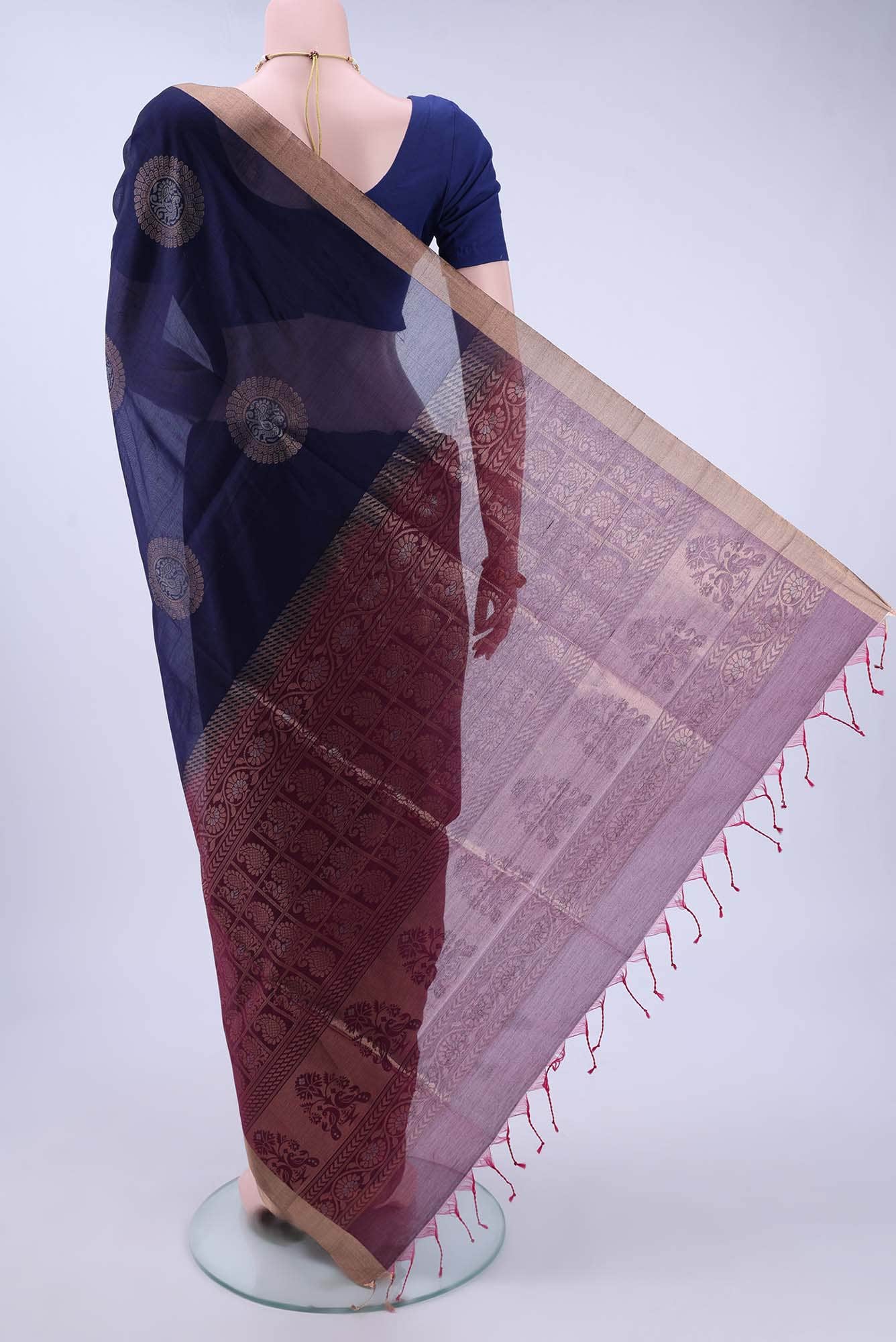 Navy Blue Kota Cotton Saree - Image 2