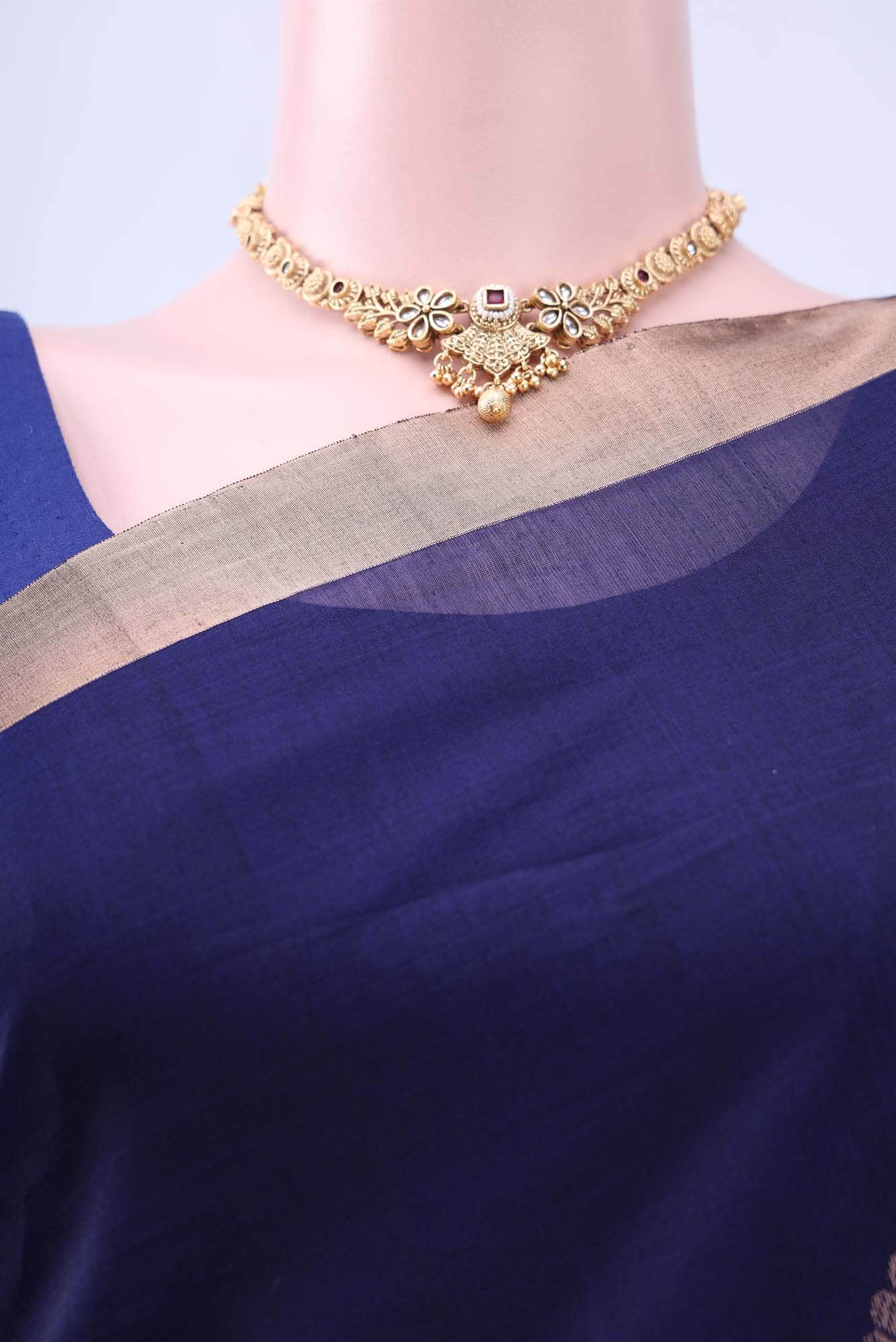 Navy Blue Kota Cotton Saree - Image 3