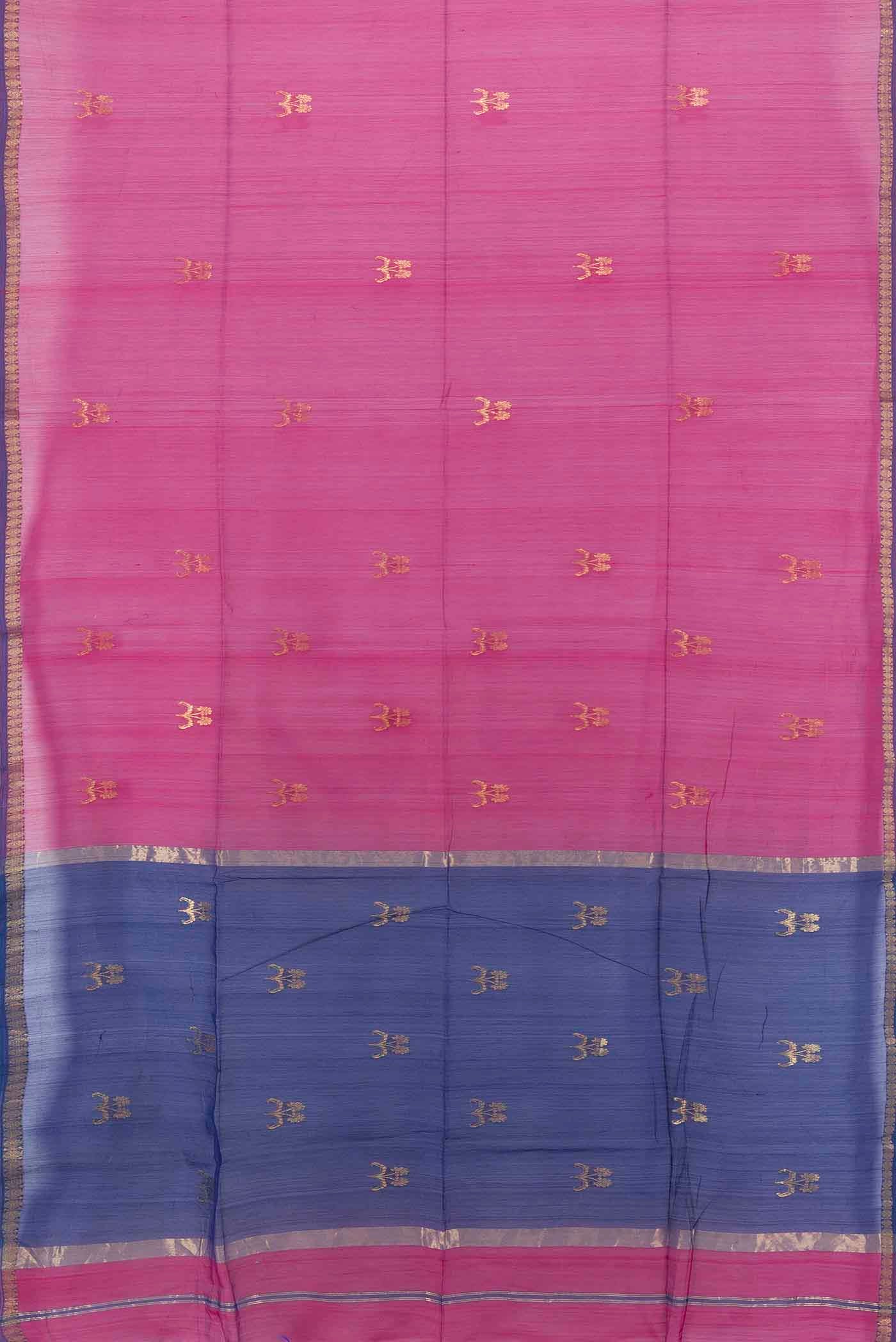 Pink Maheshwari Silk Cotton Saree - Image 5
