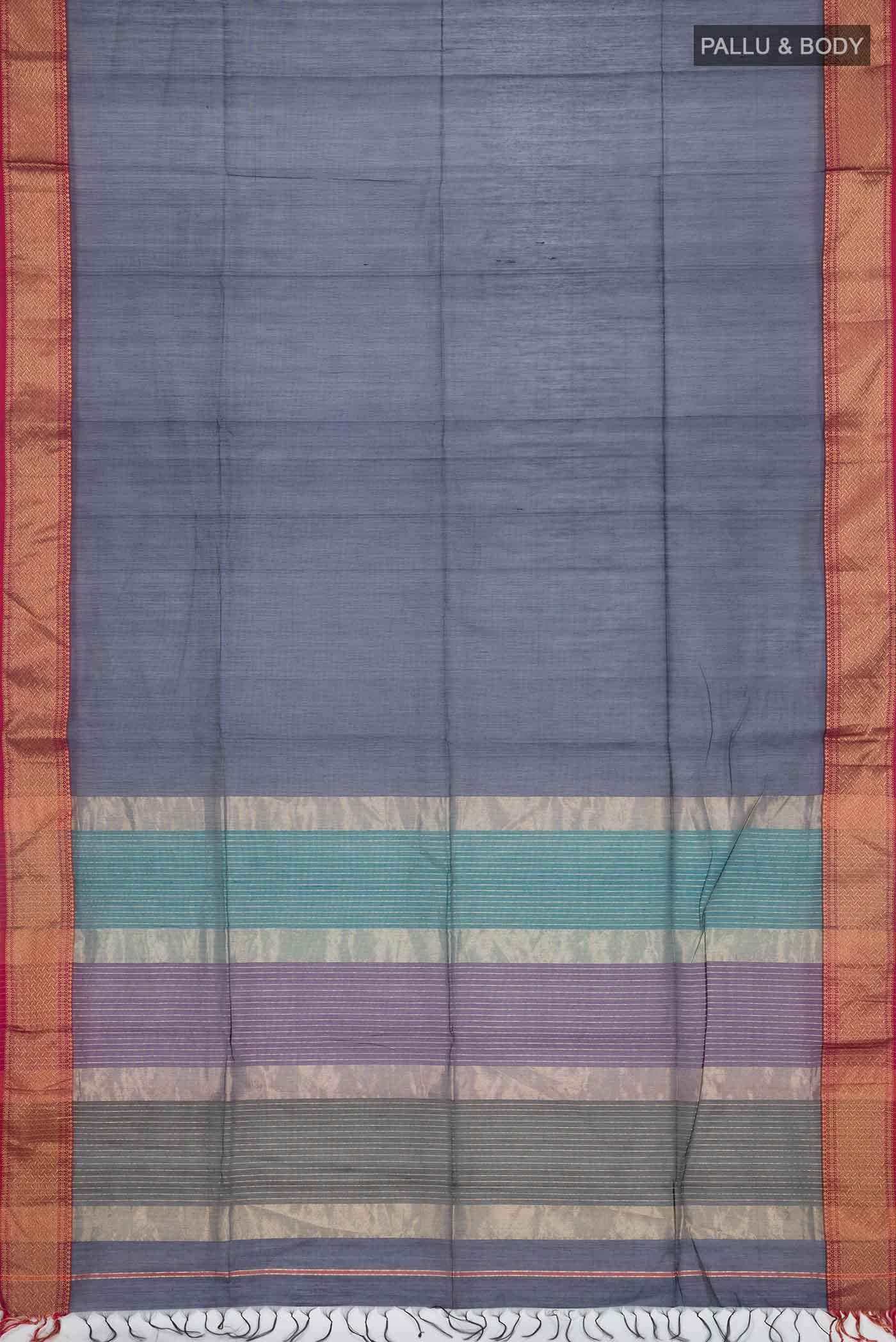 Navy Blue Maheshwari Silk Cotton Saree - Image 2