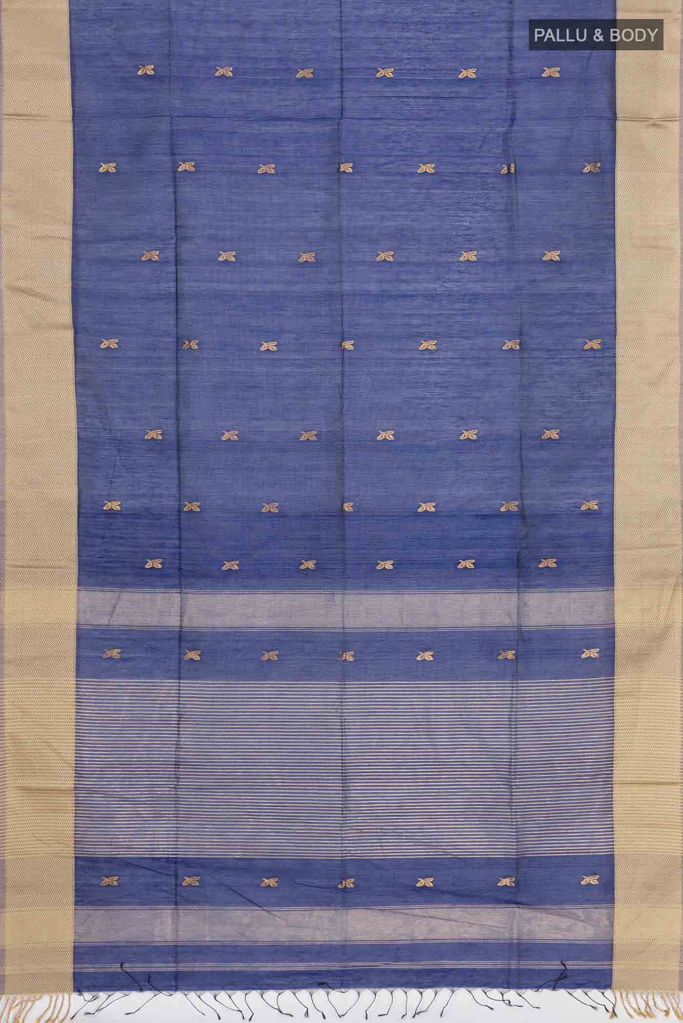 Navy Blue Maheshwari Silk Cotton Saree - Image 2