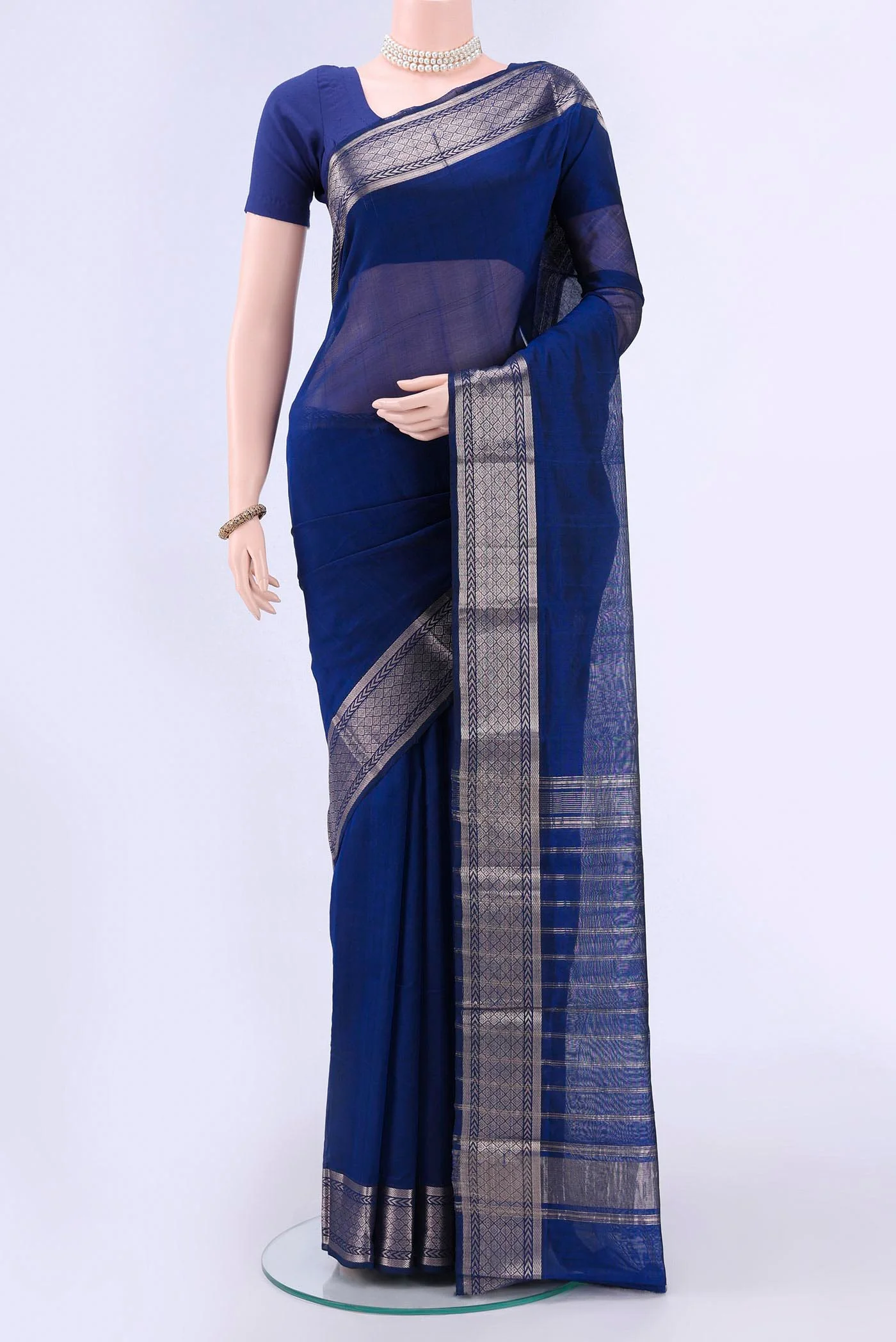 Navy Blue Mangalagiri Cotton Saree