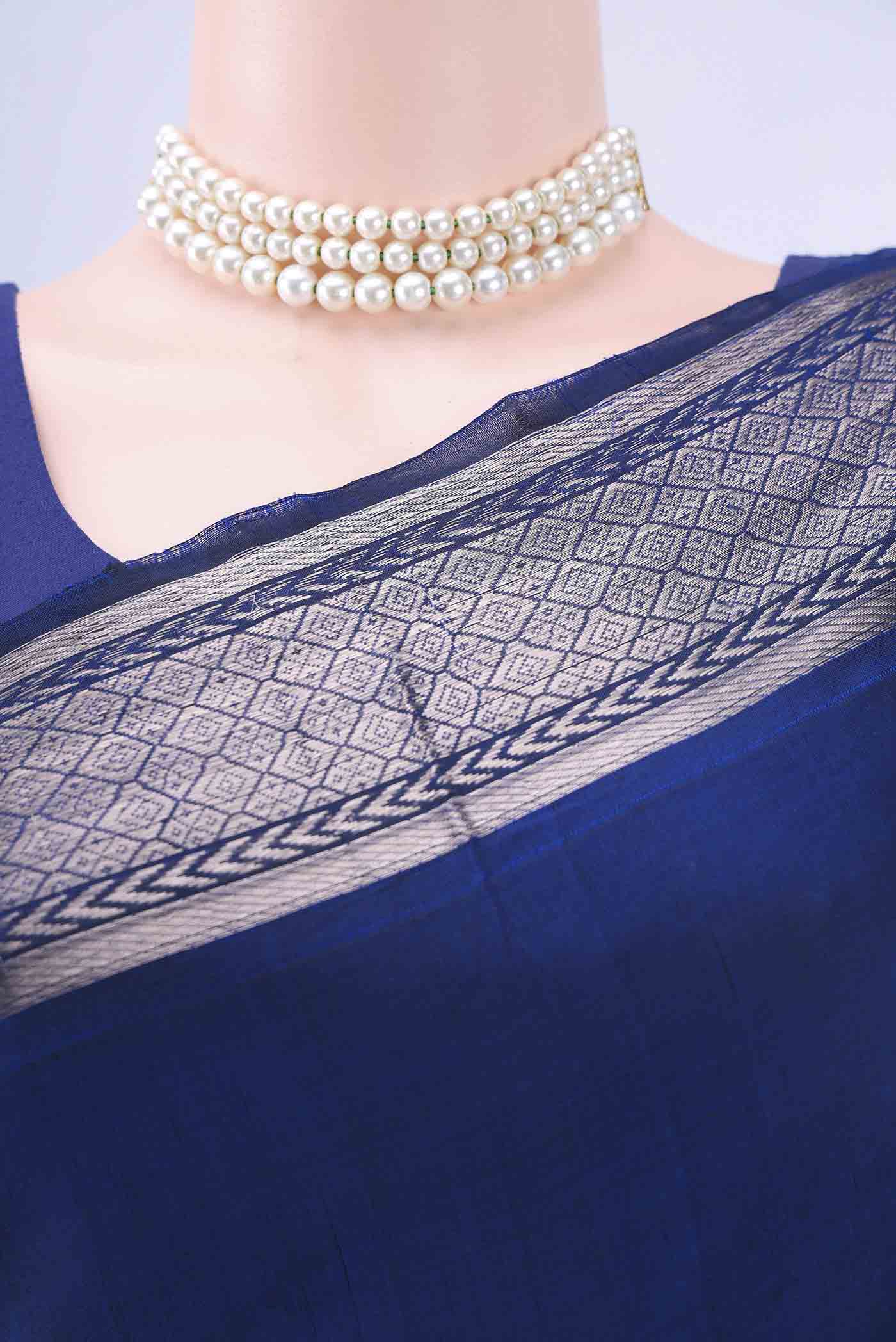 Navy Blue Mangalagiri Cotton Saree - Image 2