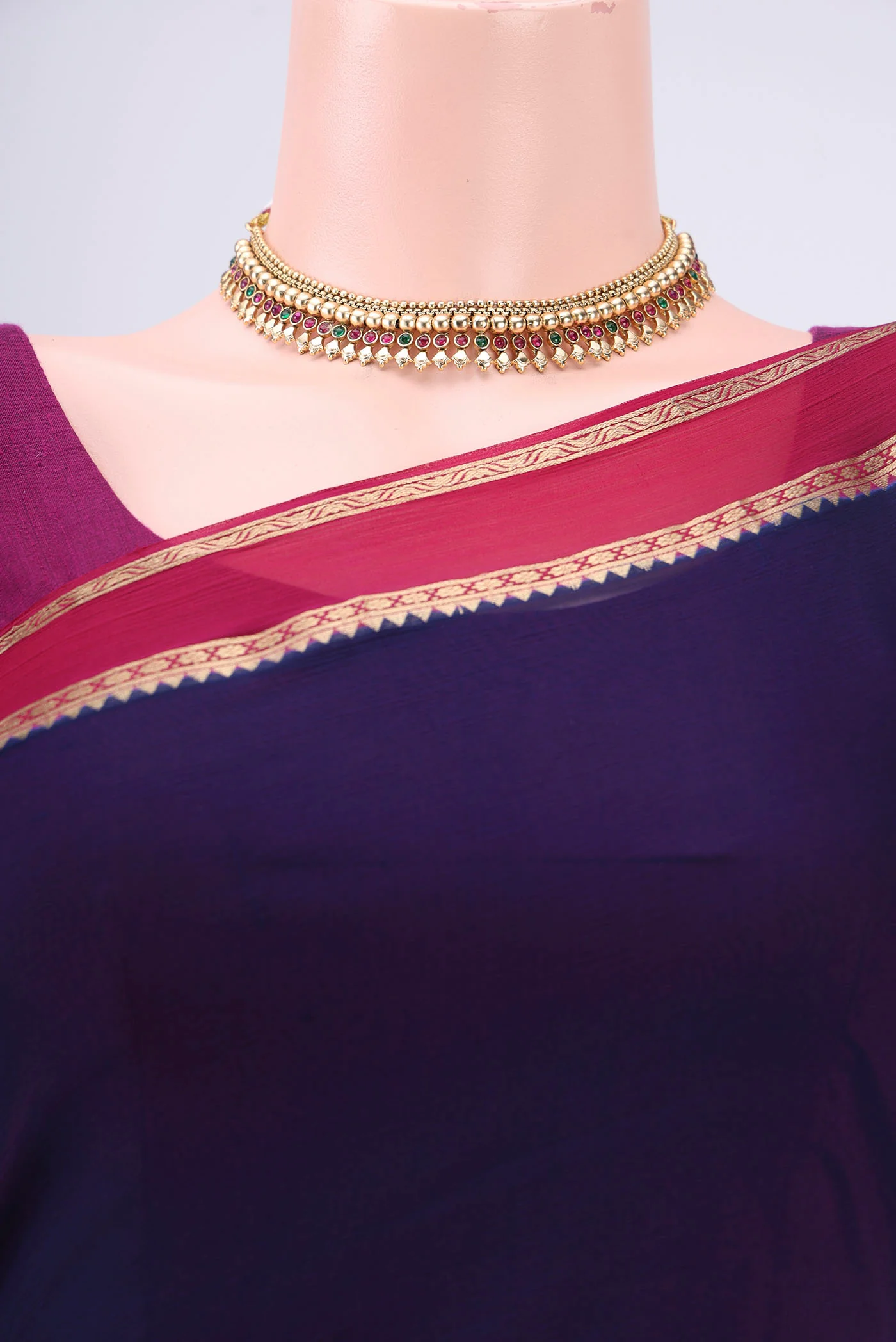 Navy Blue Mysore Chiffon Saree - Image 2