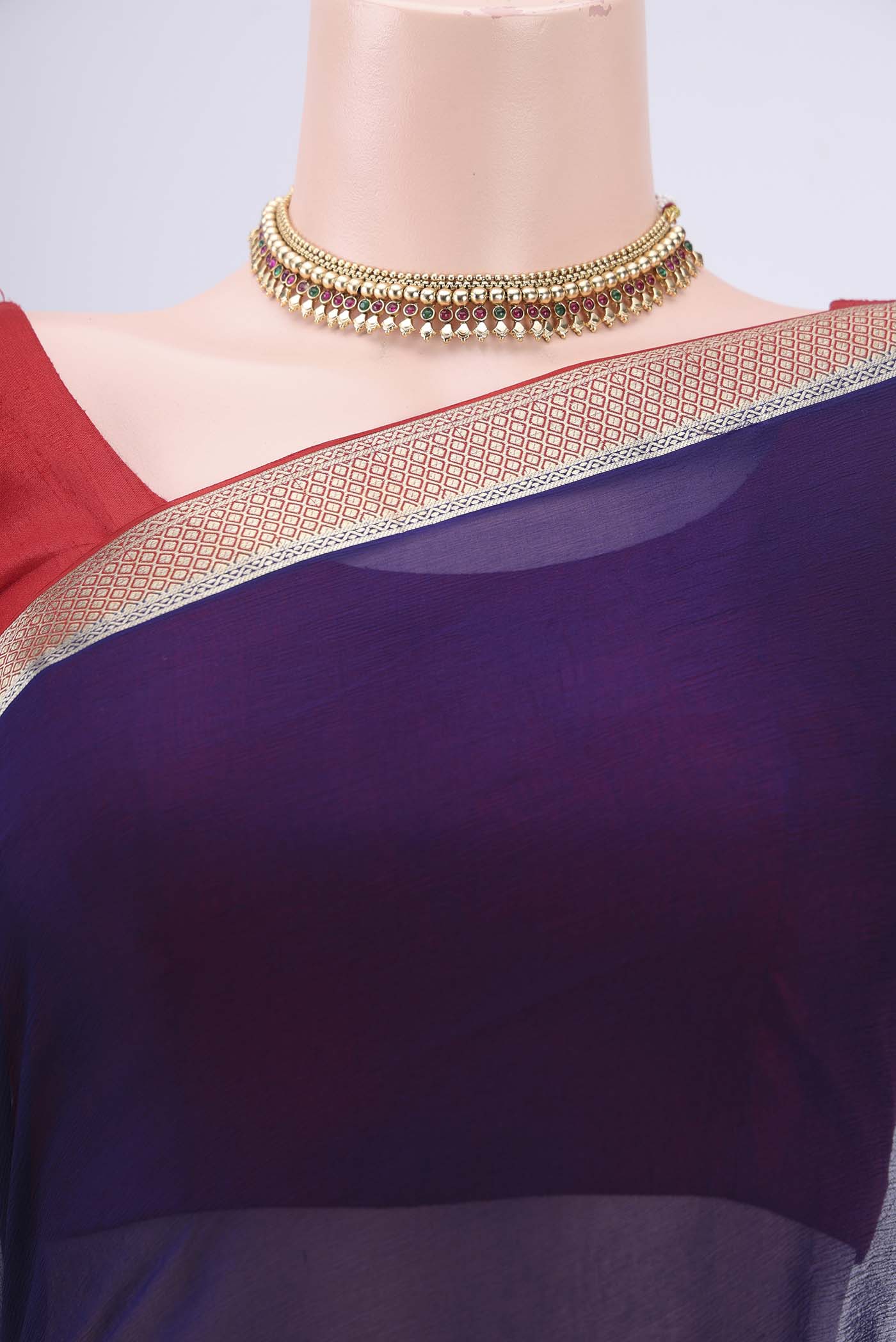 Navy Blue Mysore Chiffon Saree - Image 2