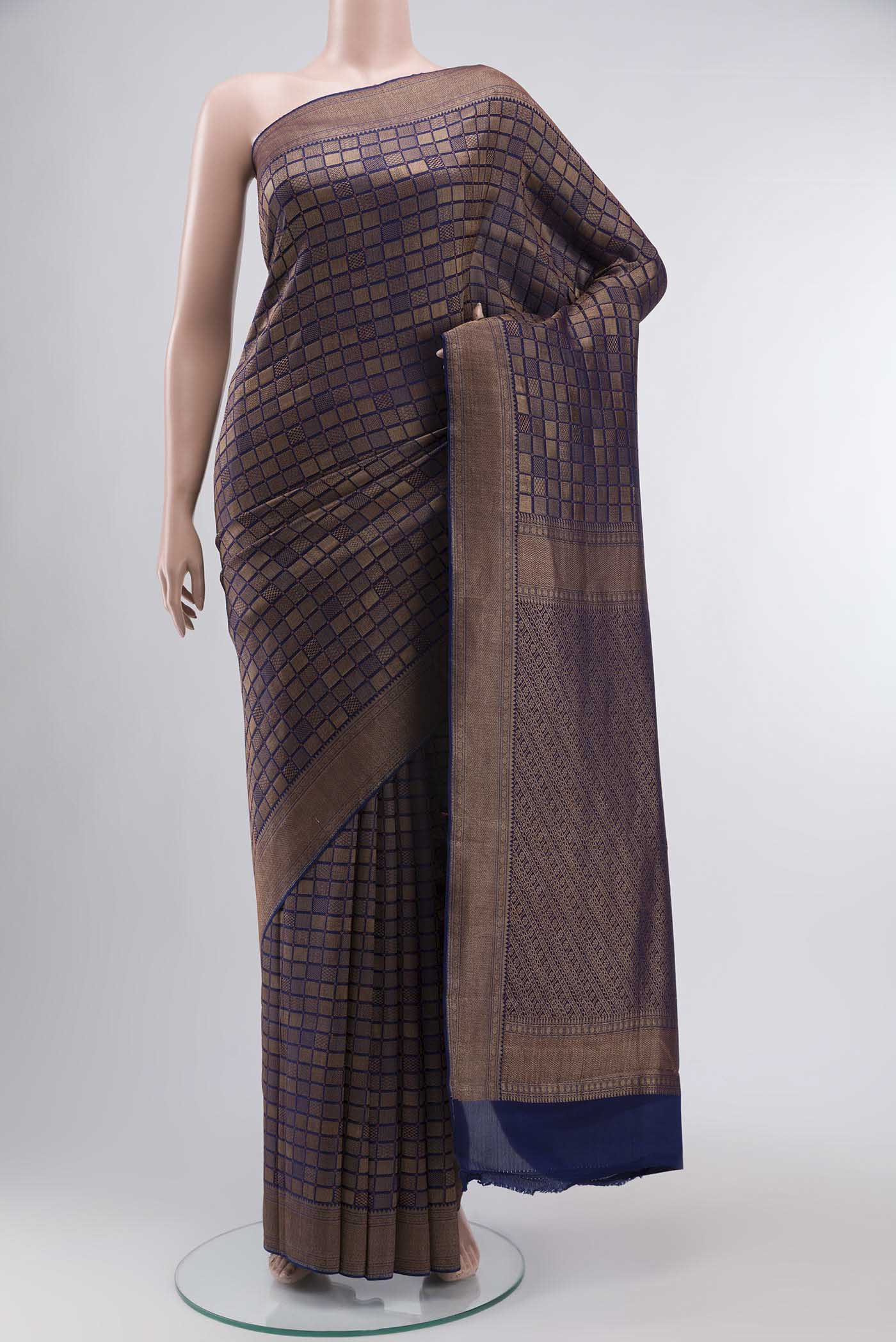 Navy Blue Mysore Crepe Saree