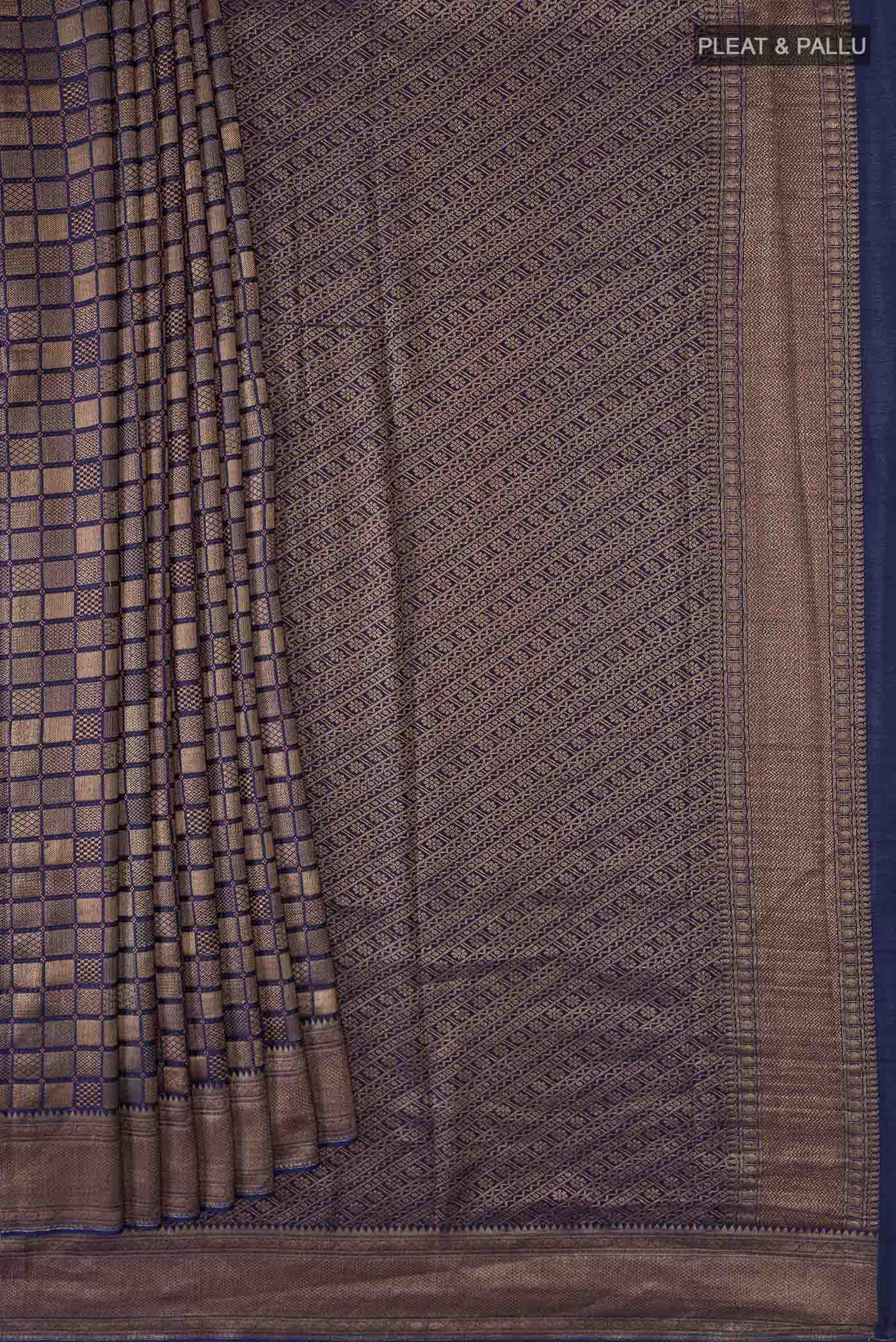 Navy Blue Mysore Crepe Saree - Image 4