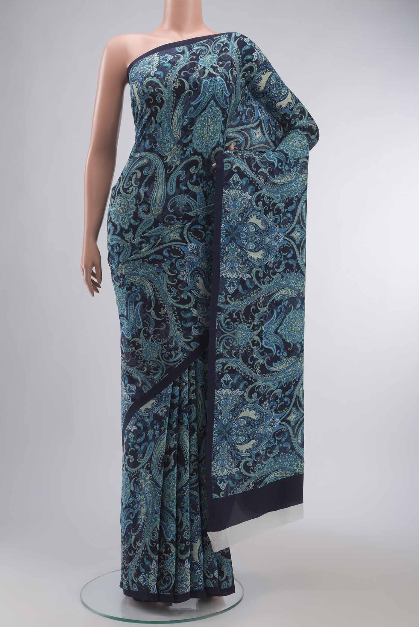 Navy Blue Mysore Crepe Saree