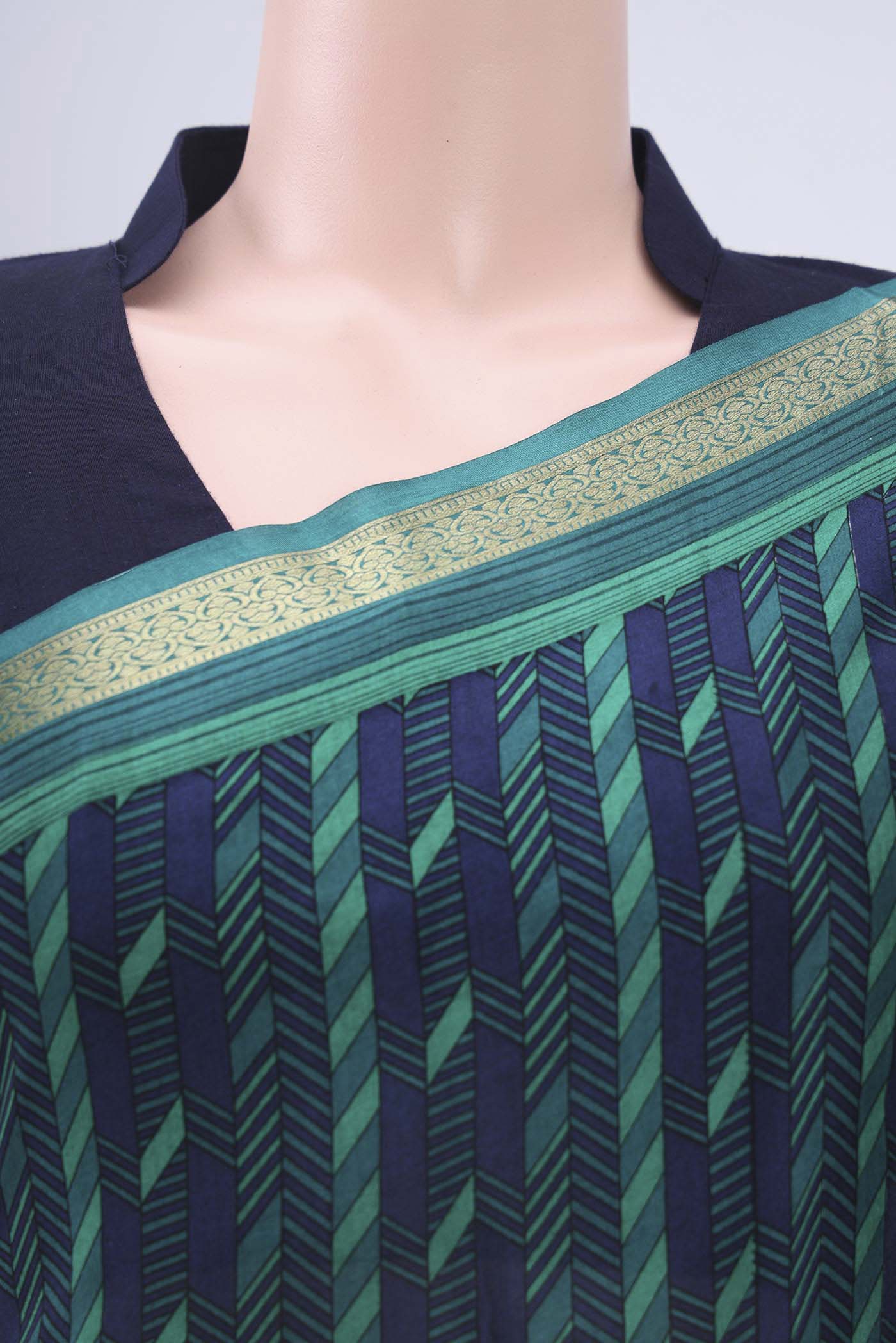 Navy Blue Mysore Crepe Saree - Image 2