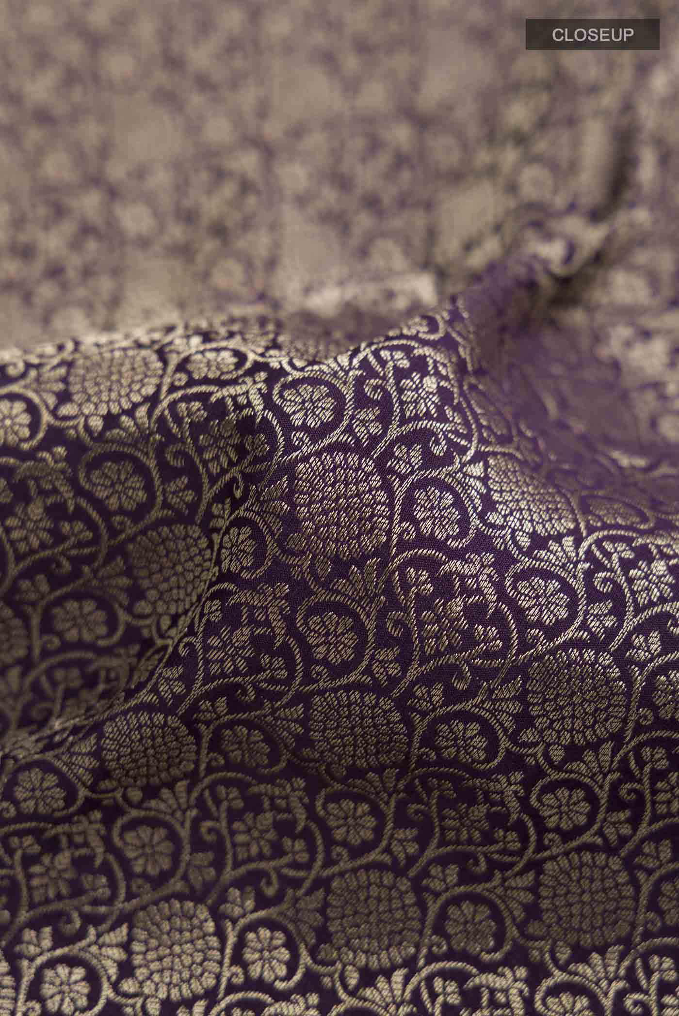 Navy Blue Mysore Crepe Saree - Image 2