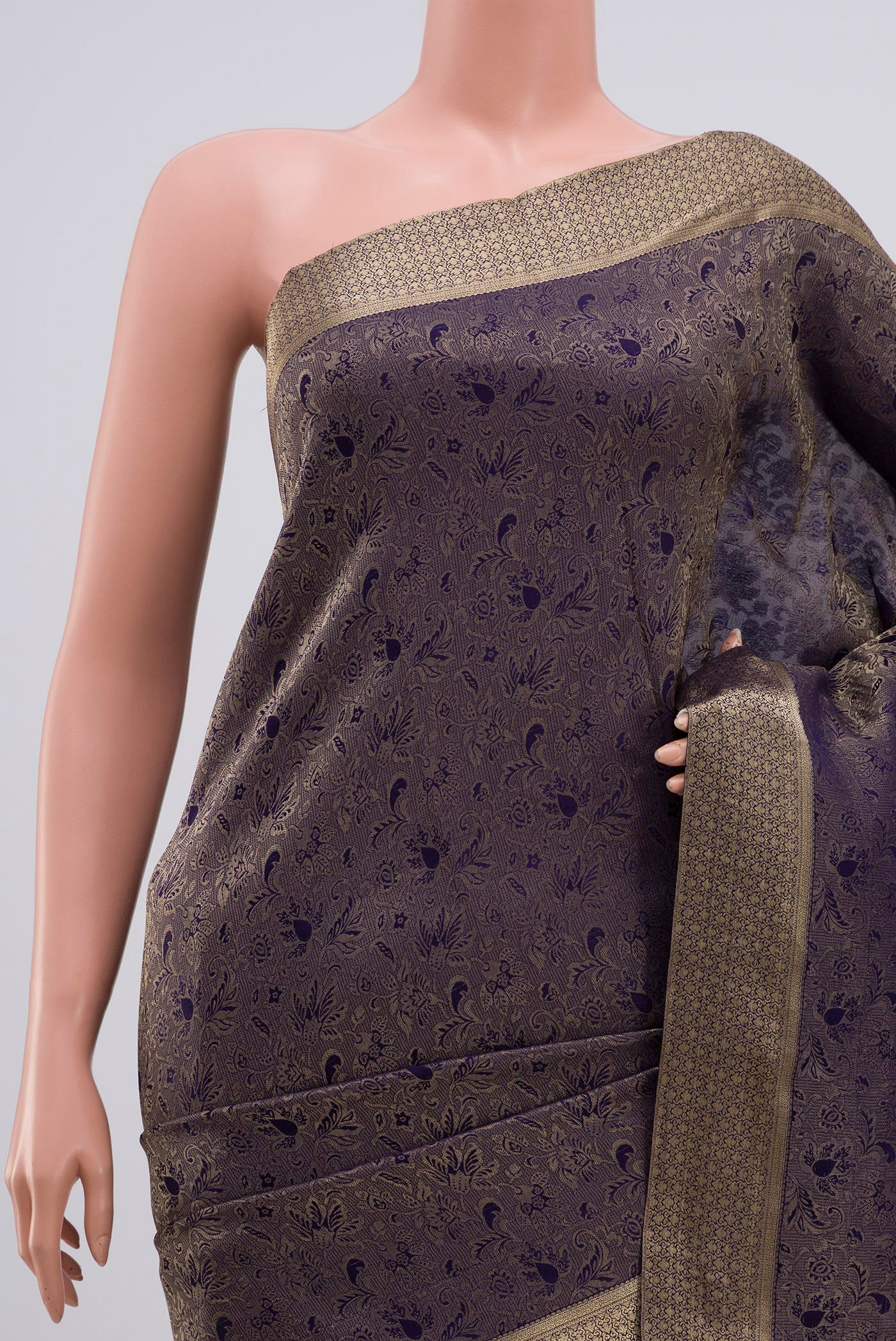 Navy Blue Mysore Crepe Saree - Image 2