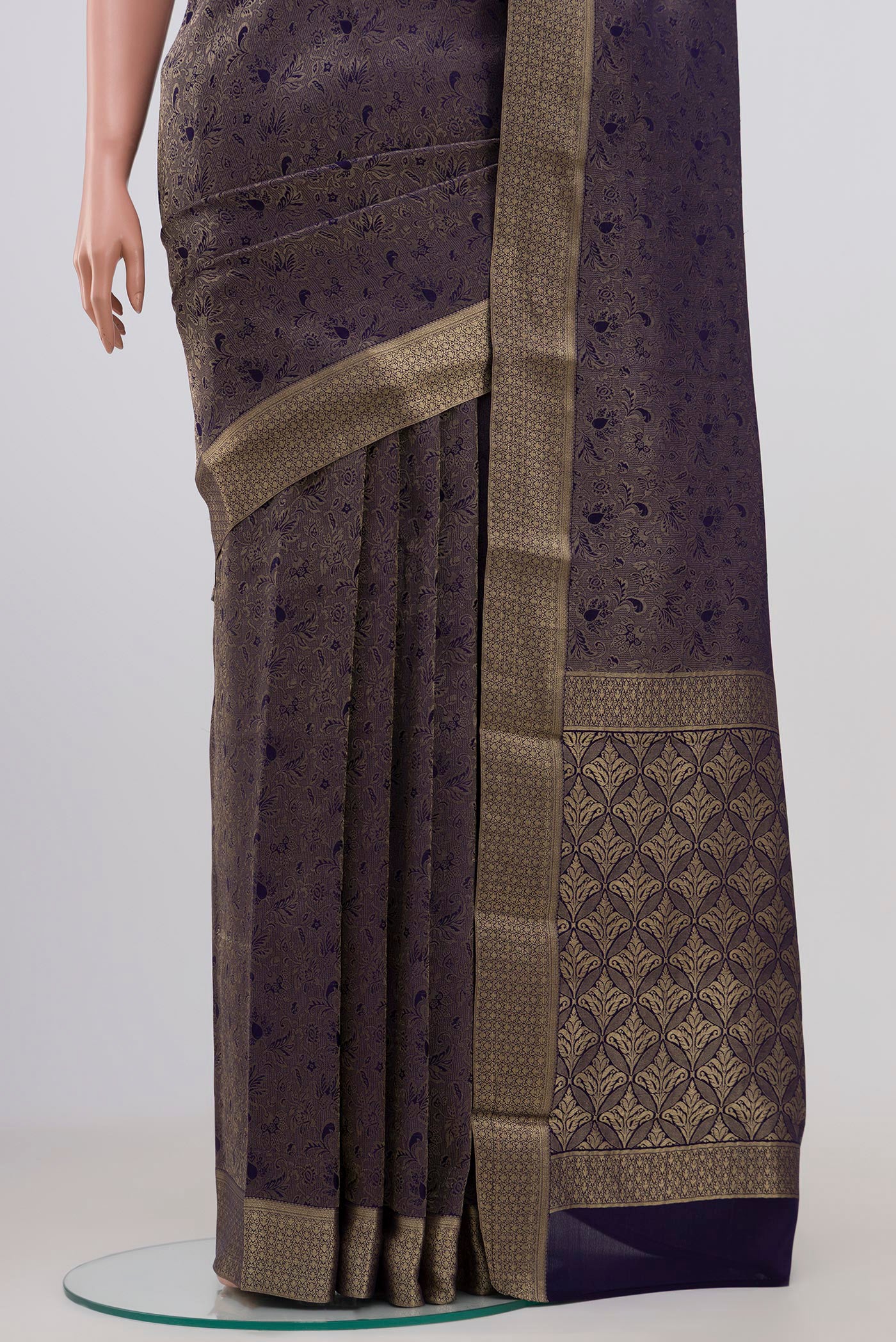 Navy Blue Mysore Crepe Saree - Image 3