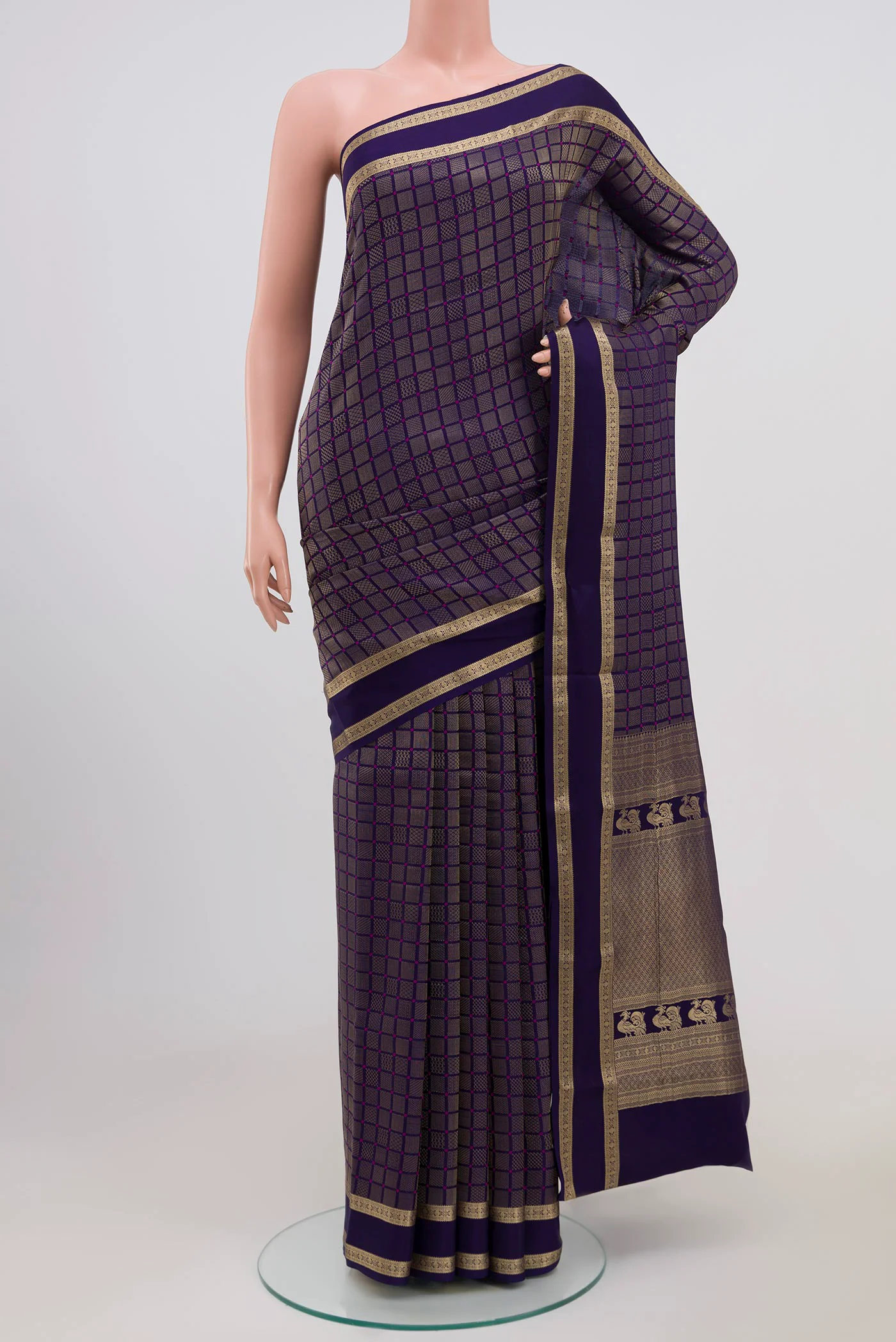 Navy Blue Mysore Crepe Saree