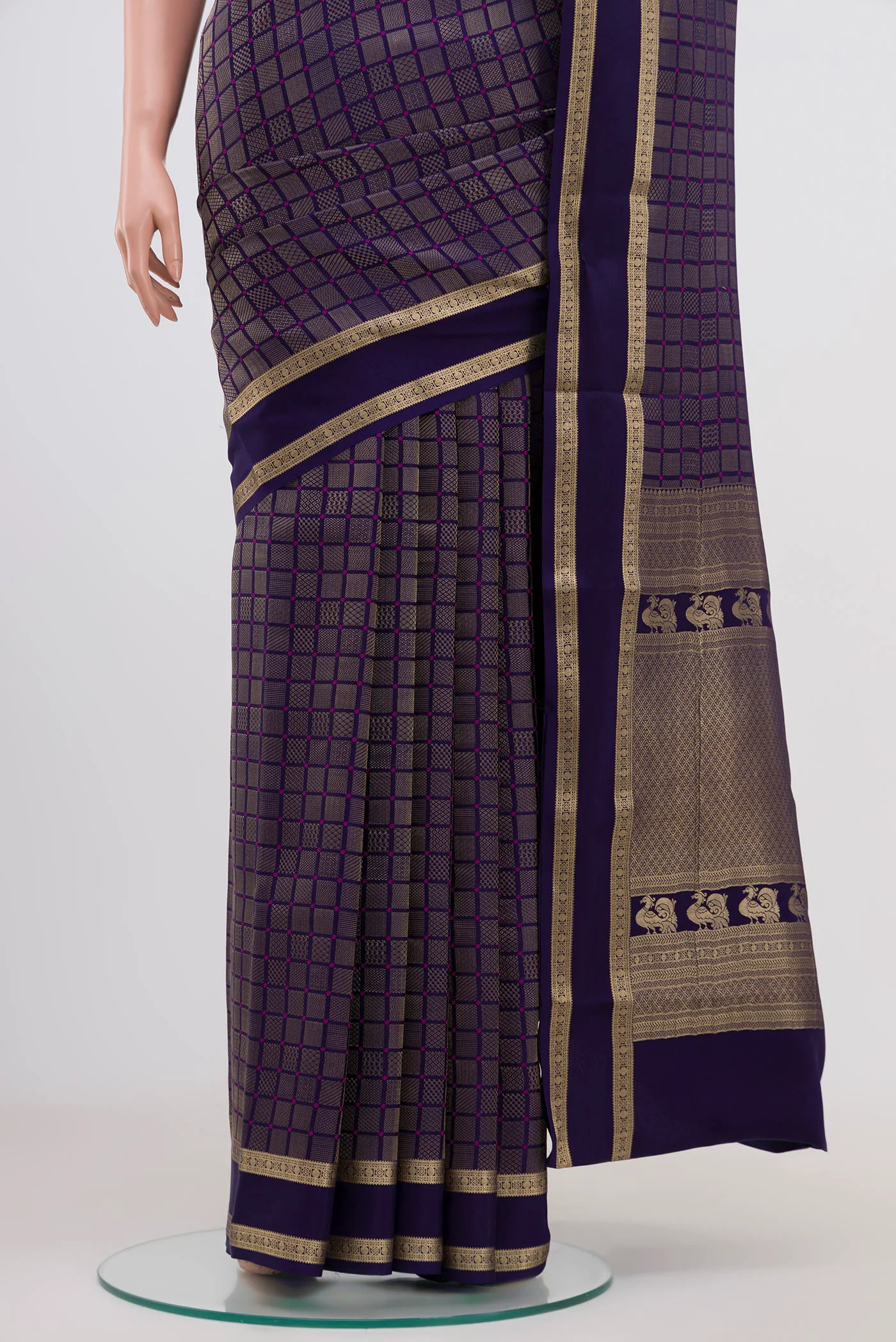 Navy Blue Mysore Crepe Saree - Image 3