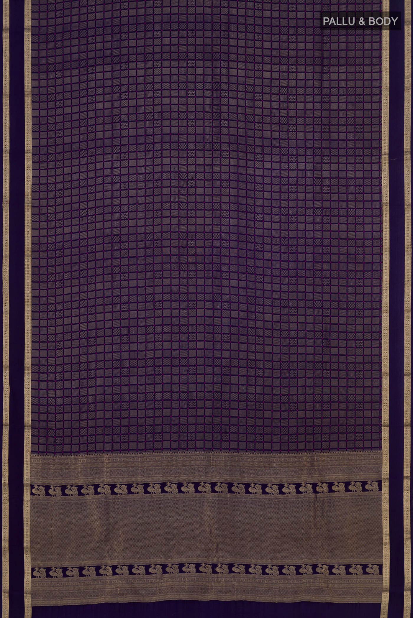 Navy Blue Mysore Crepe Saree - Image 5