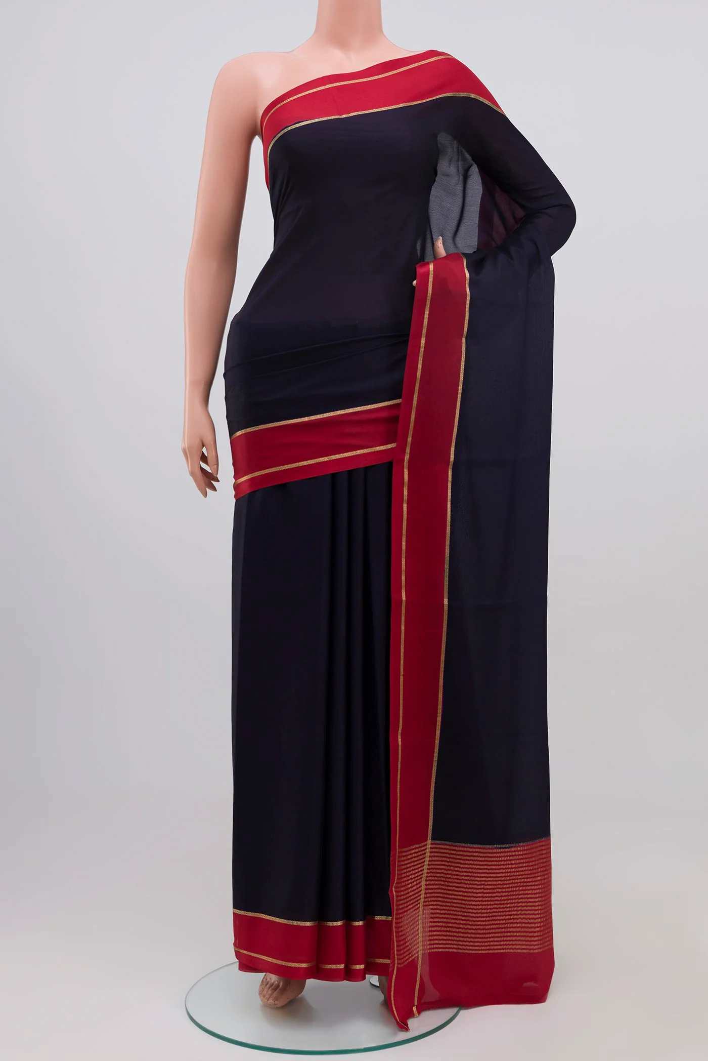 Navy Blue Mysore Crepe Saree