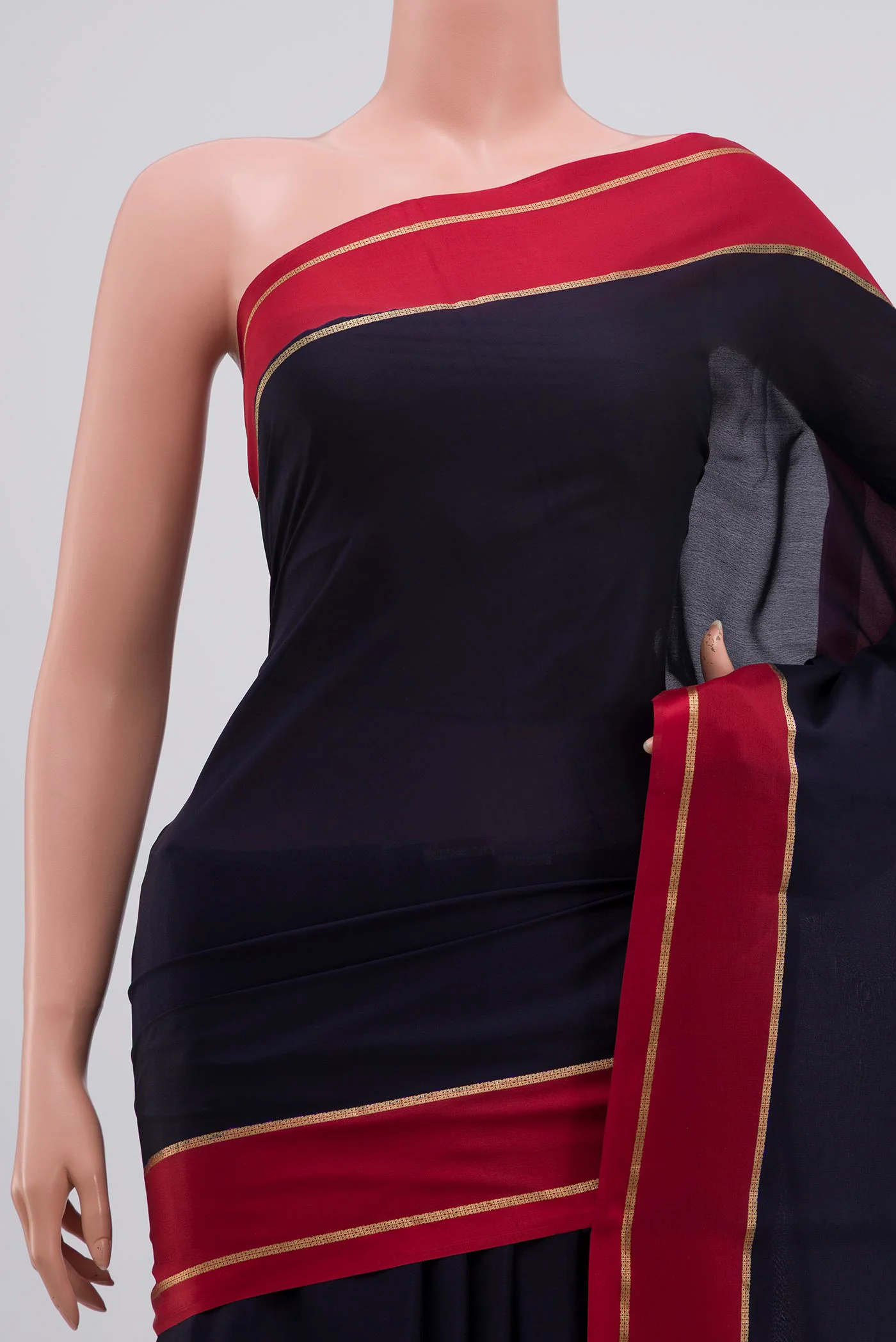 Navy Blue Mysore Crepe Saree - Image 2