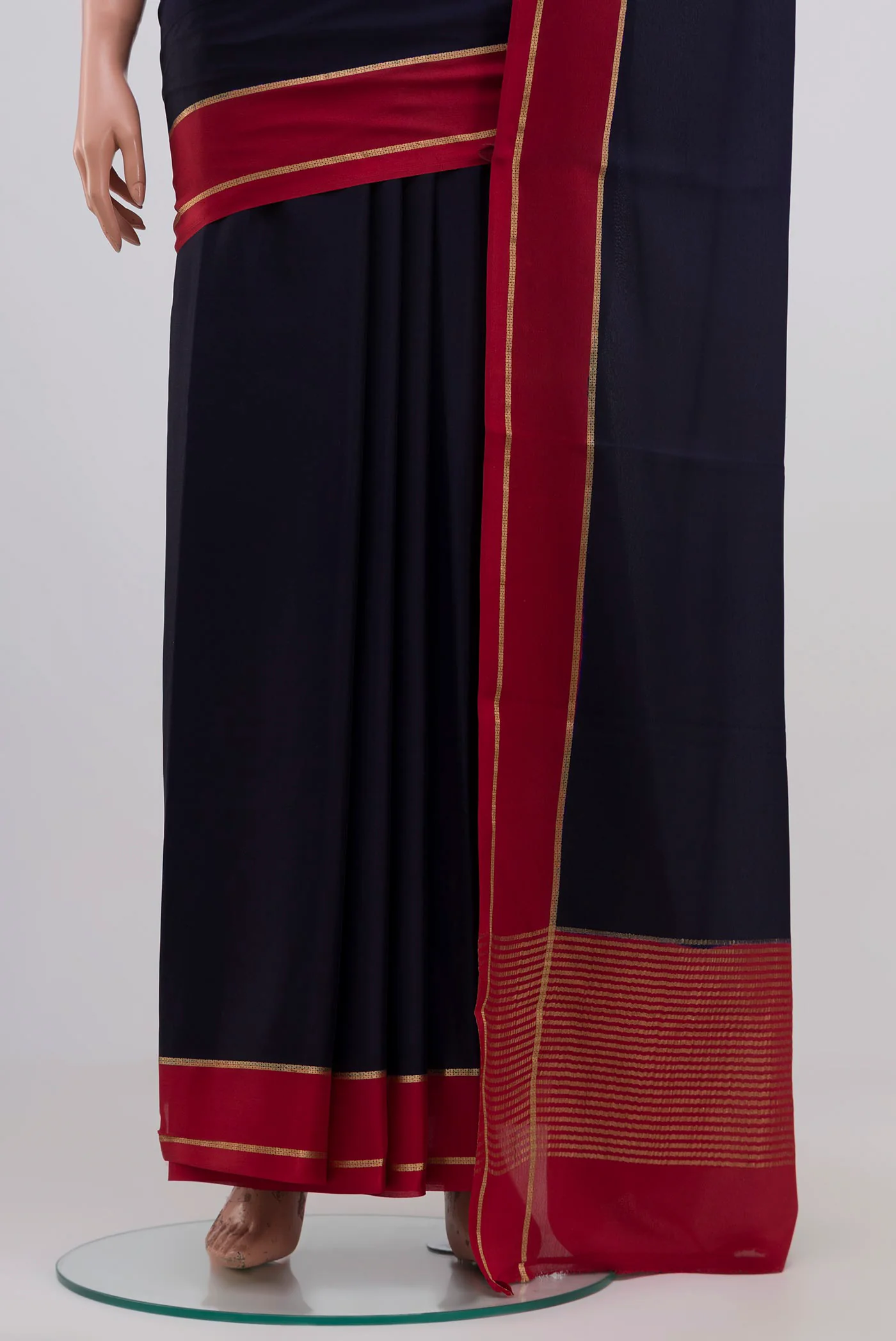 Navy Blue Mysore Crepe Saree - Image 3
