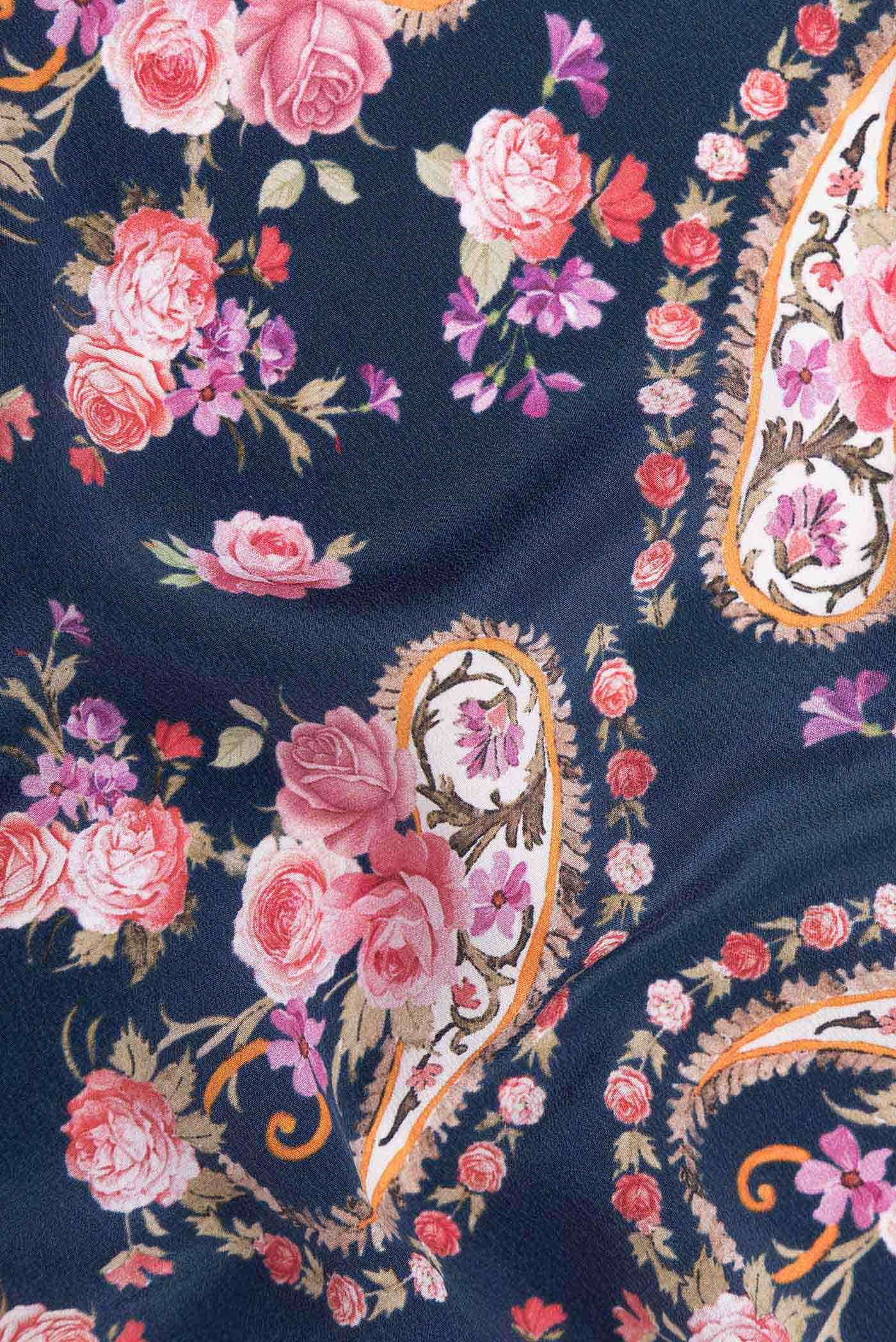 Navy Blue Mysore Crepe Saree - Image 2