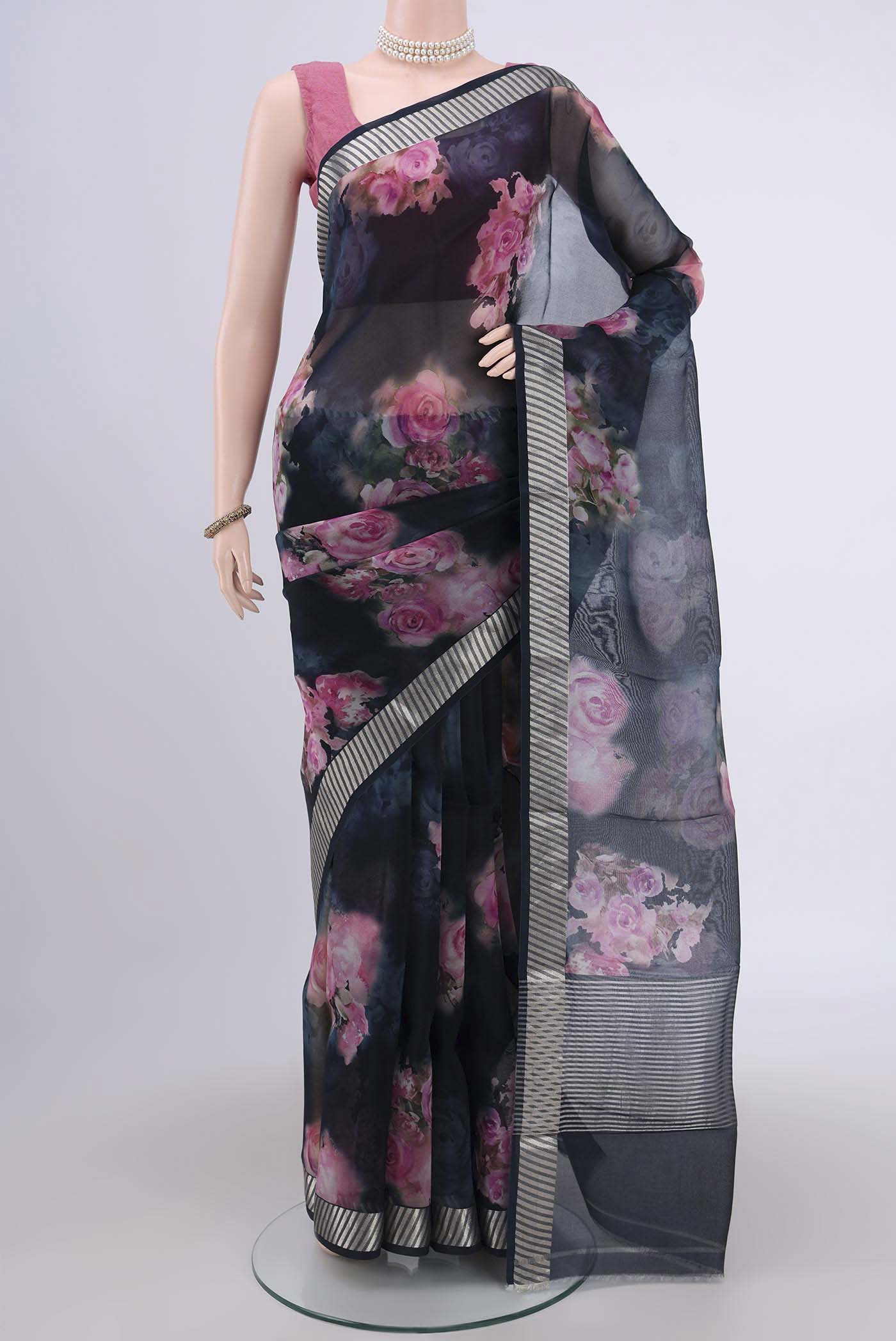 Grey Organza Silk Saree