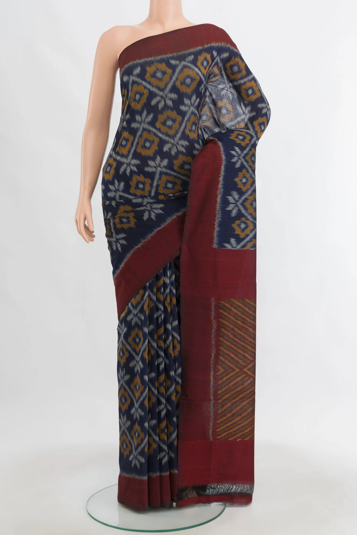 Navy Blue Pochampally Cotton Saree
