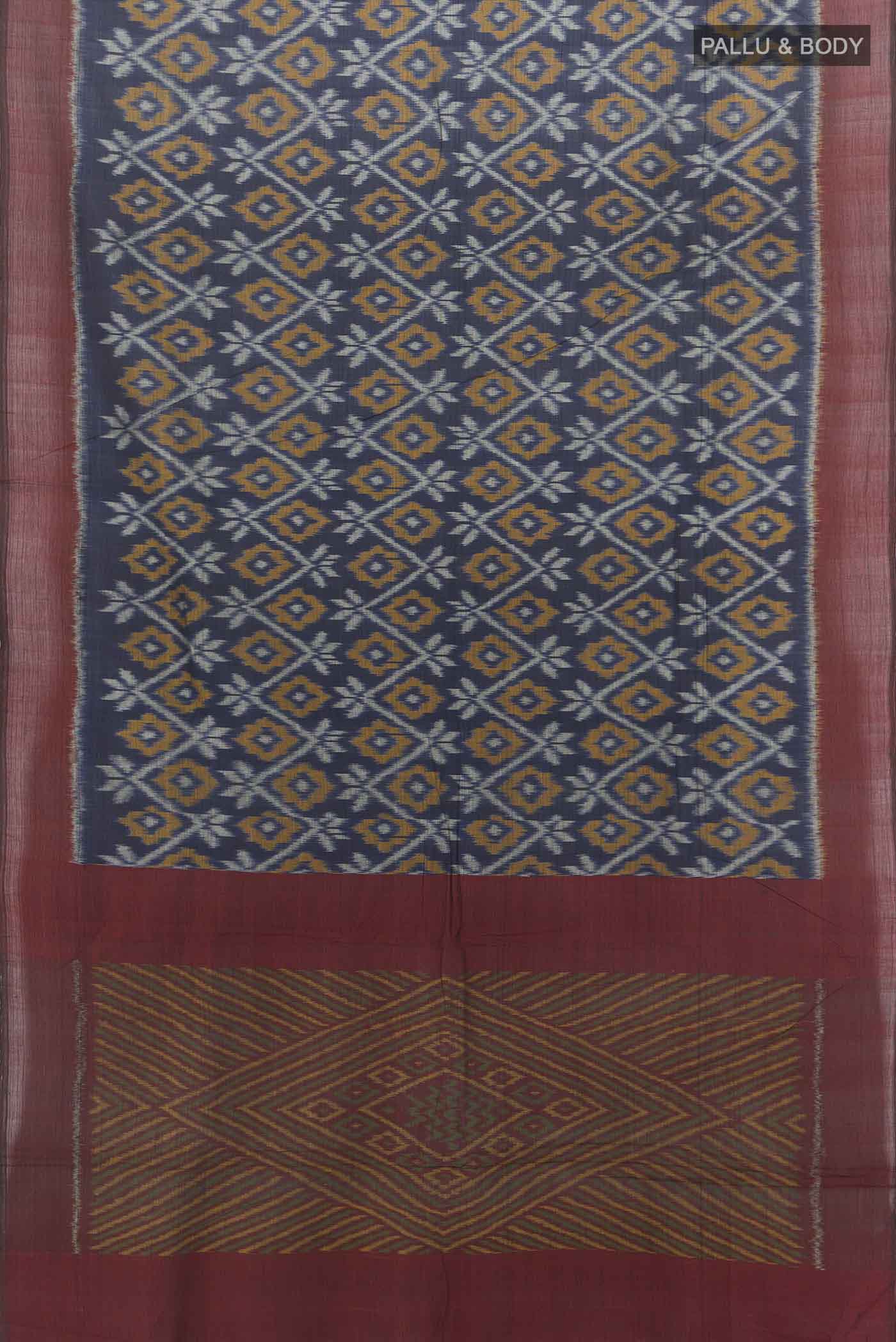 Navy Blue Pochampally Cotton Saree - Image 5