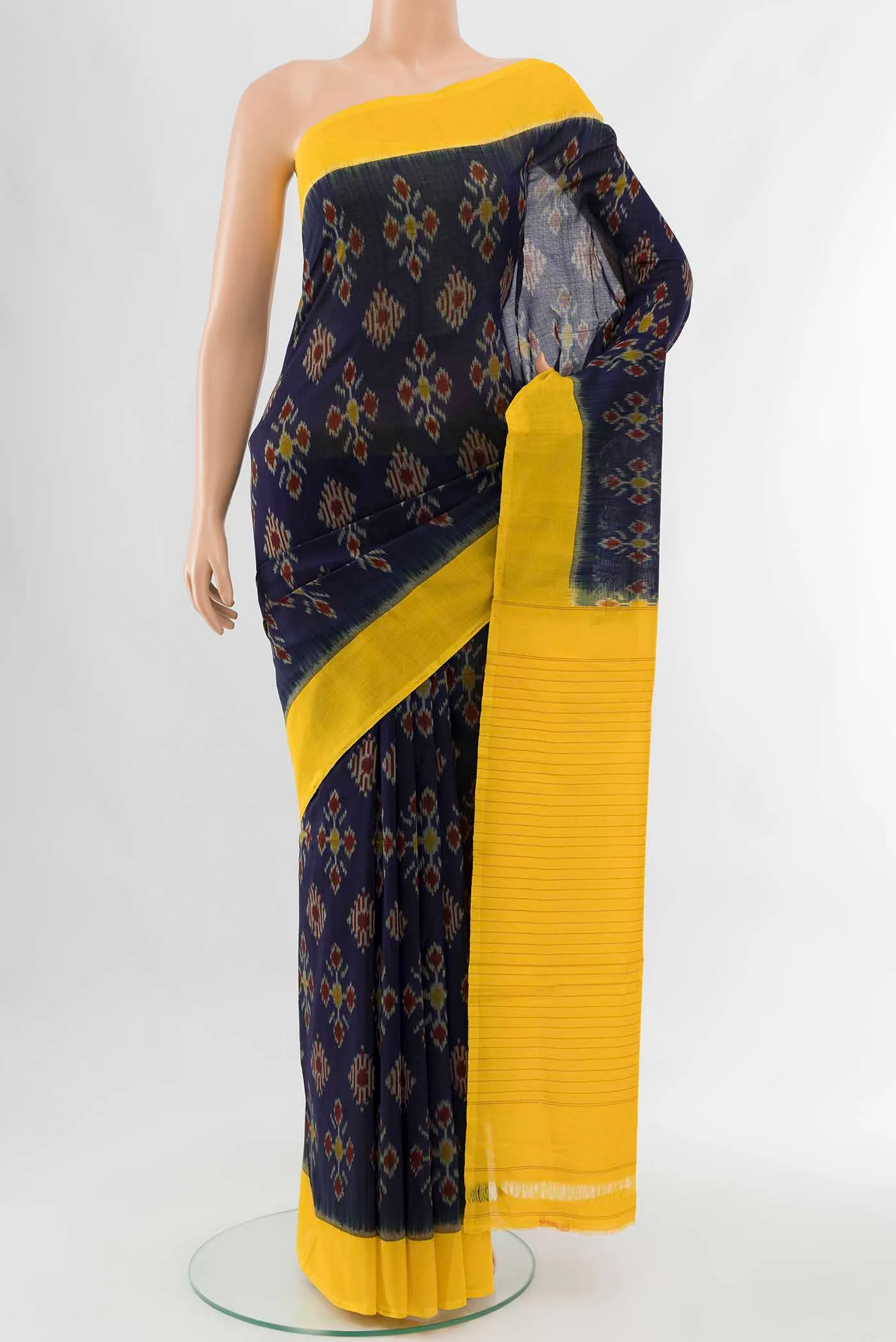 Navy Blue Pochampally Cotton Saree