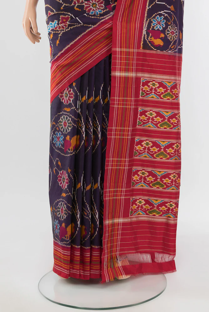 Navy Blue Pochampally Silk Saree - Image 3