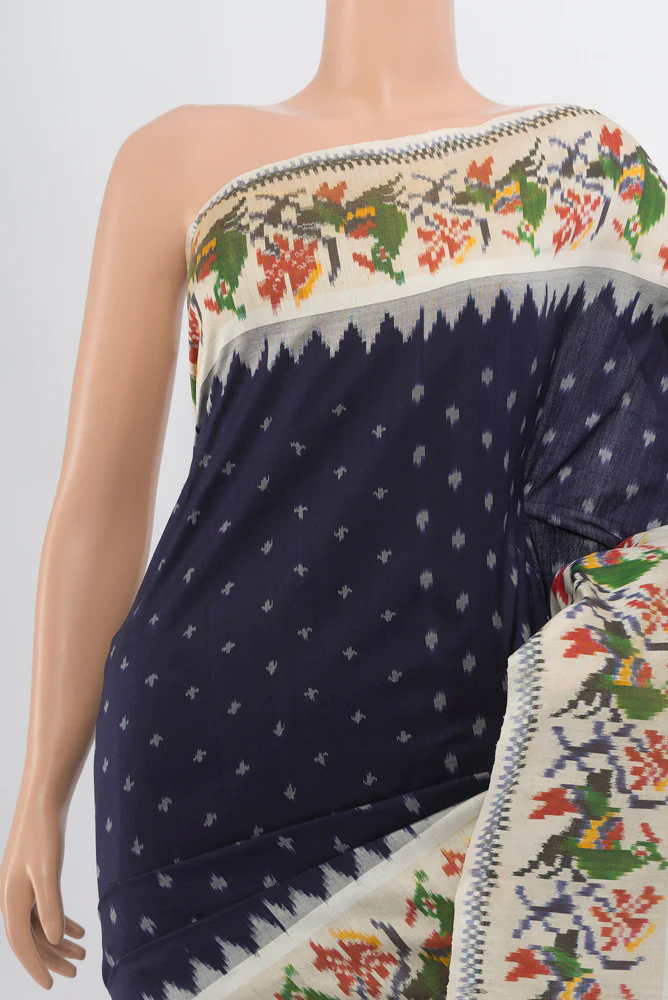 Navy Blue Pochampally Silk Saree - Image 2