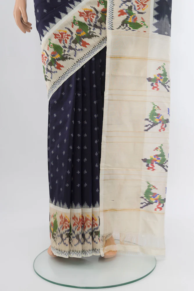 Navy Blue Pochampally Silk Saree - Image 3