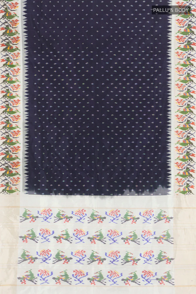 Navy Blue Pochampally Silk Saree - Image 5