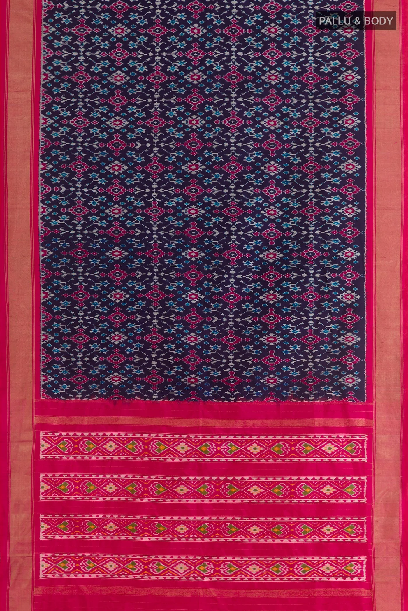 Navy Blue Pochampally Silk Saree - Image 3