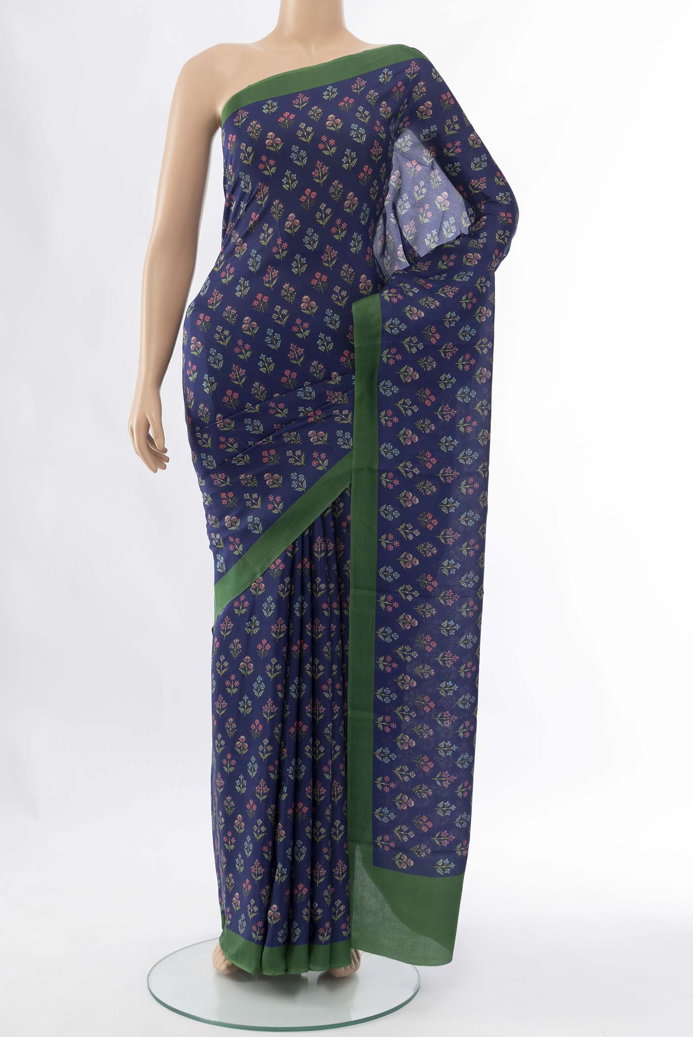 Navy Blue Printed Silk Saree