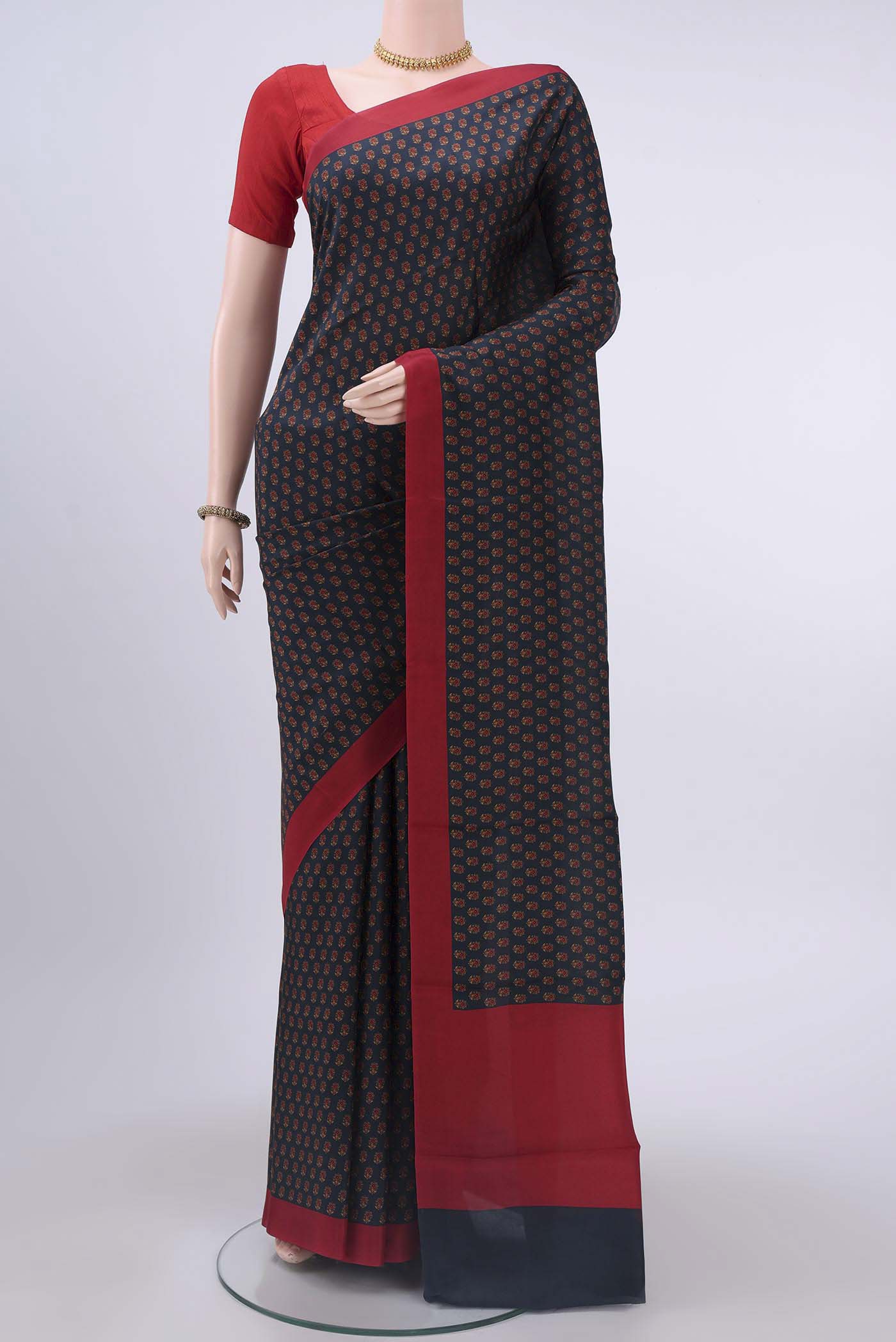 Navy Blue Printed Silk Saree