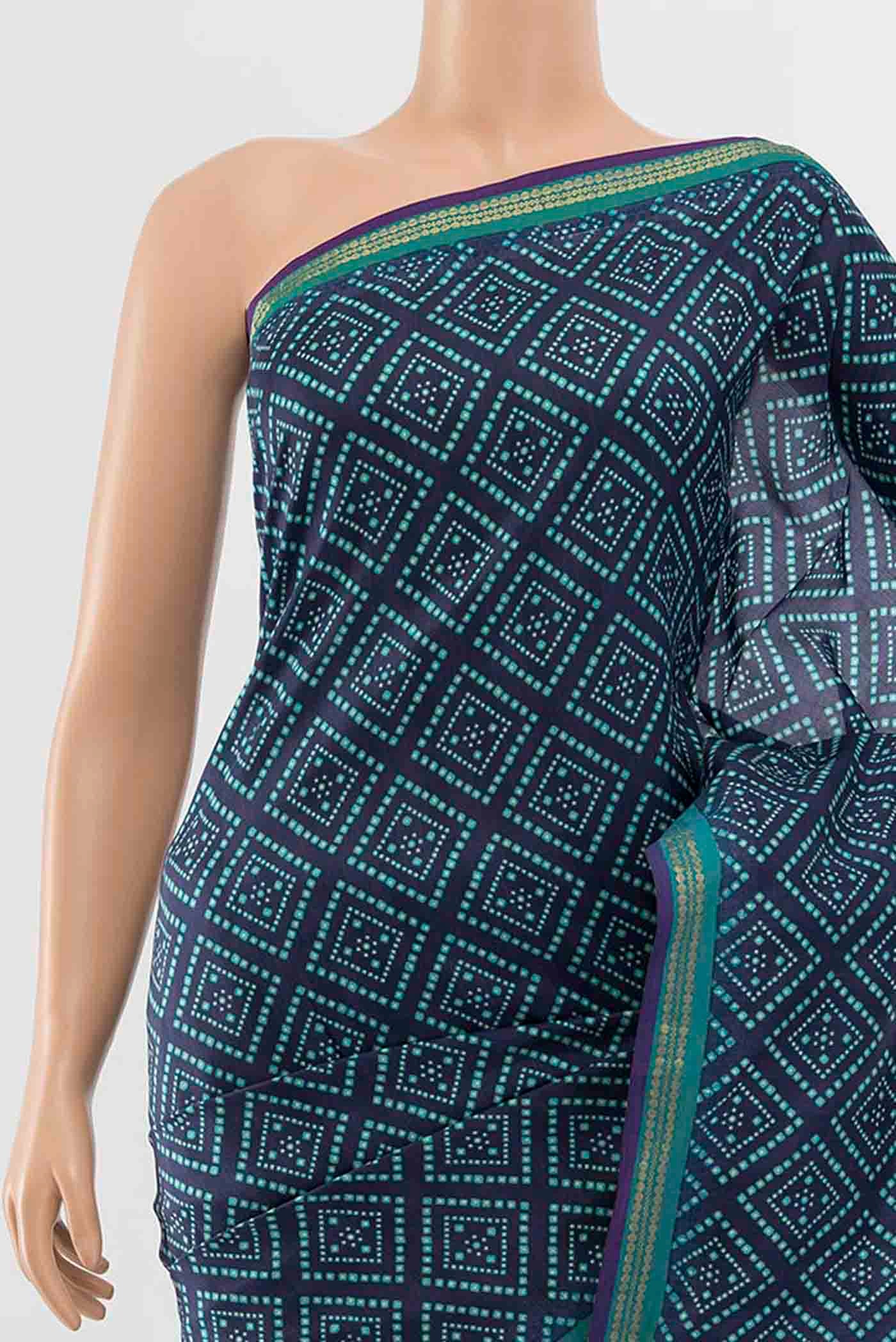 Navy Blue Printed Silk Saree - Image 2