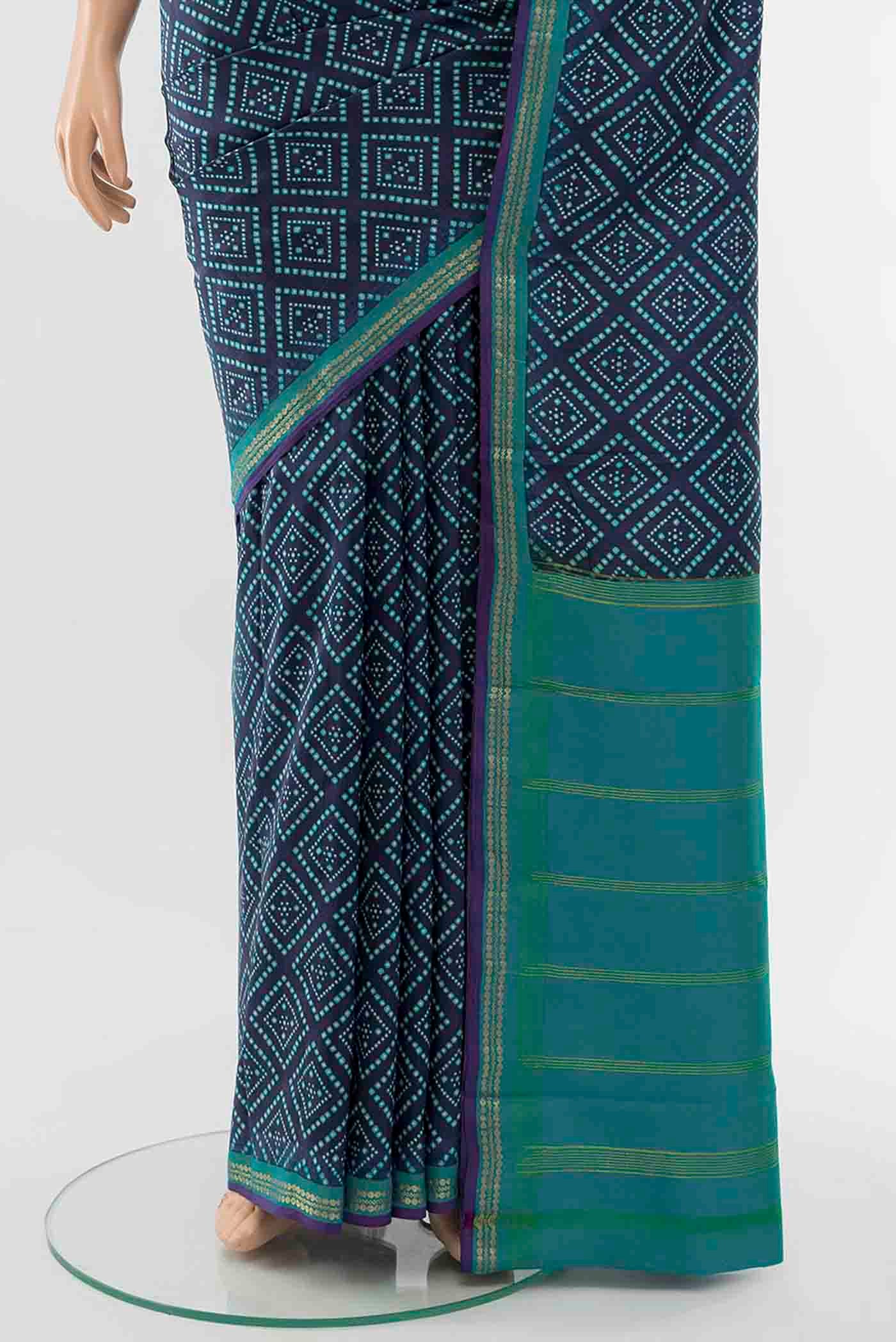 Navy Blue Printed Silk Saree - Image 3