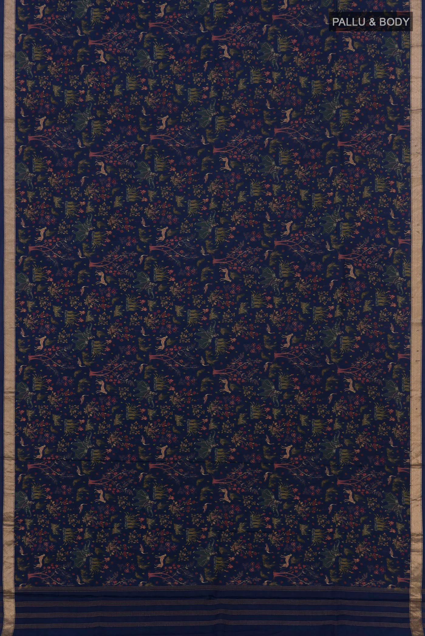 Navy Blue Printed Silk Saree - Image 5