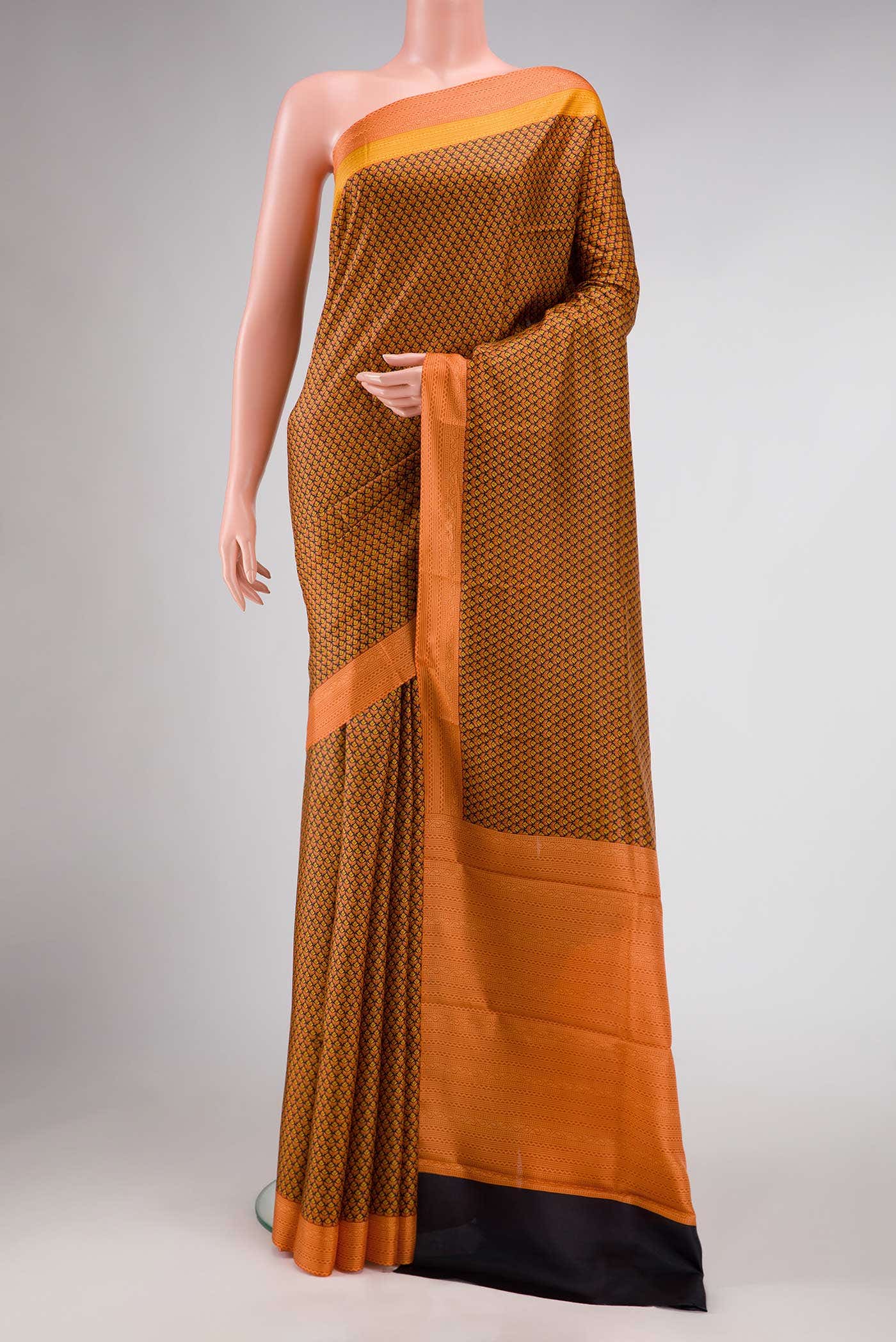 Orange Printed Silk Saree