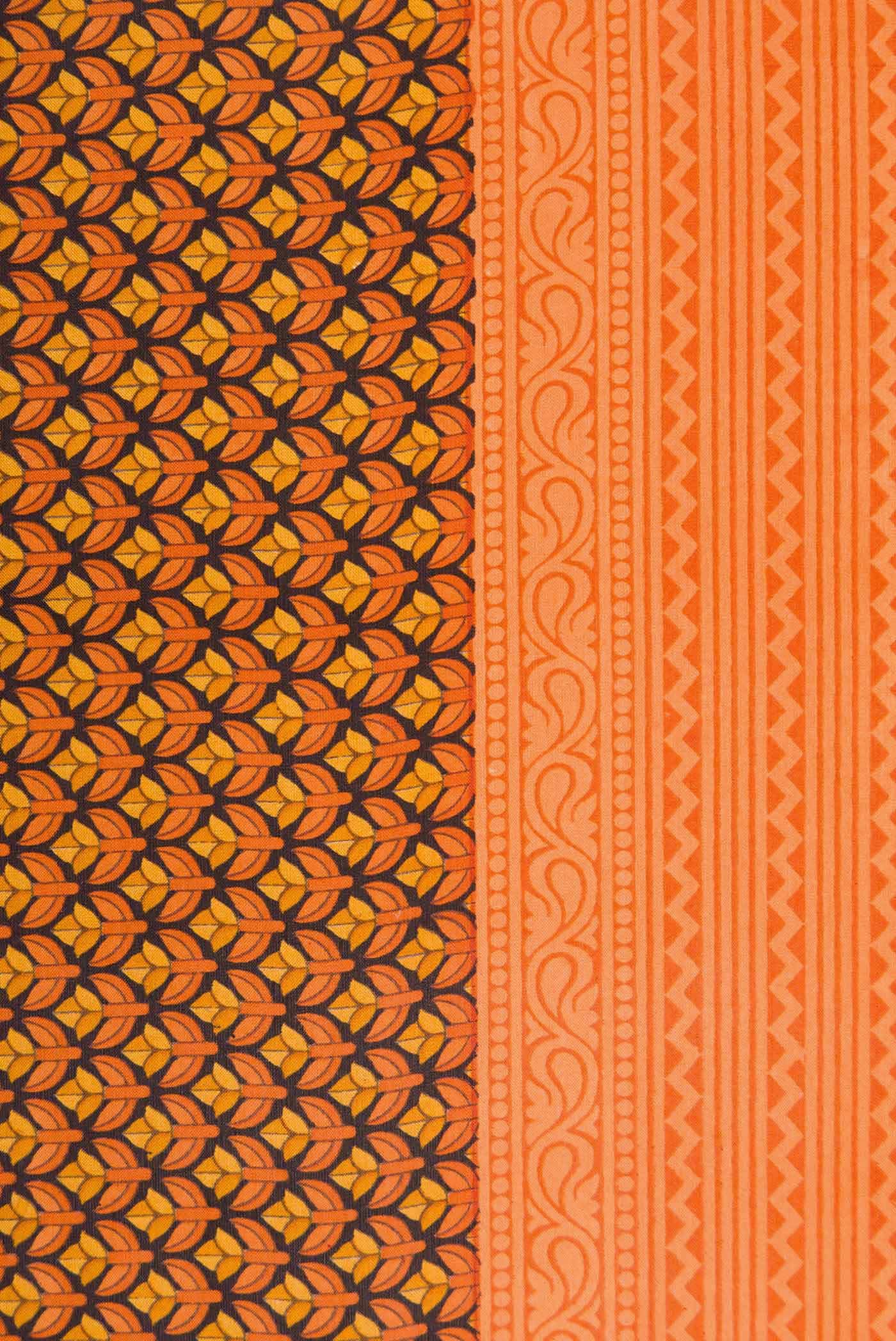 Orange Printed Silk Saree - Image 3