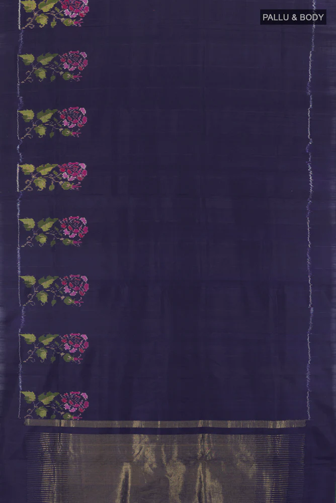 Navy Blue Double Ikat Saree - Image 5