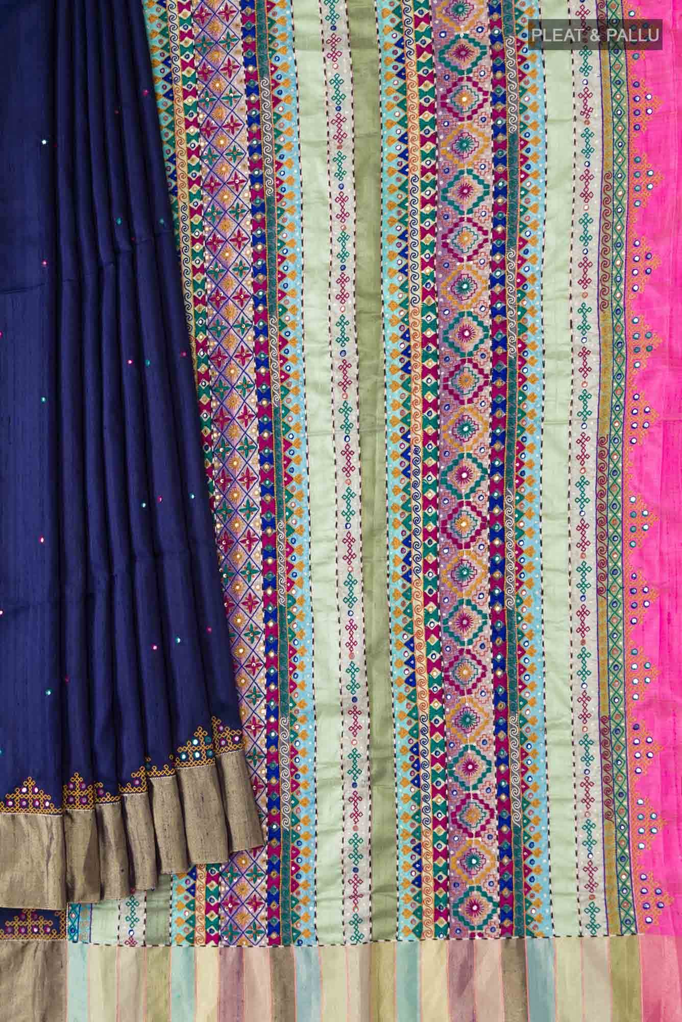 Navy Blue Raw Silk Saree - Image 2