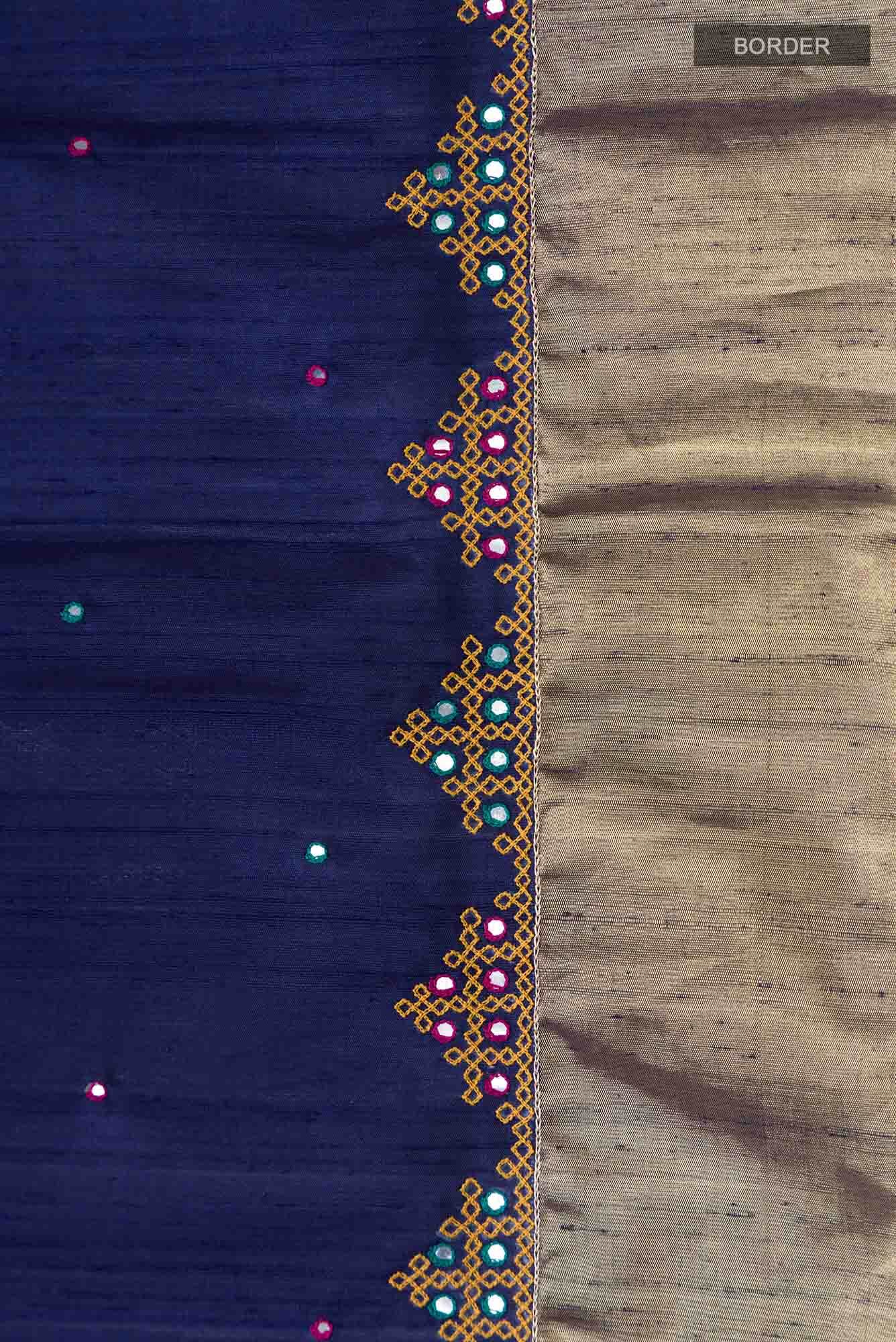 Navy Blue Raw Silk Saree - Image 5