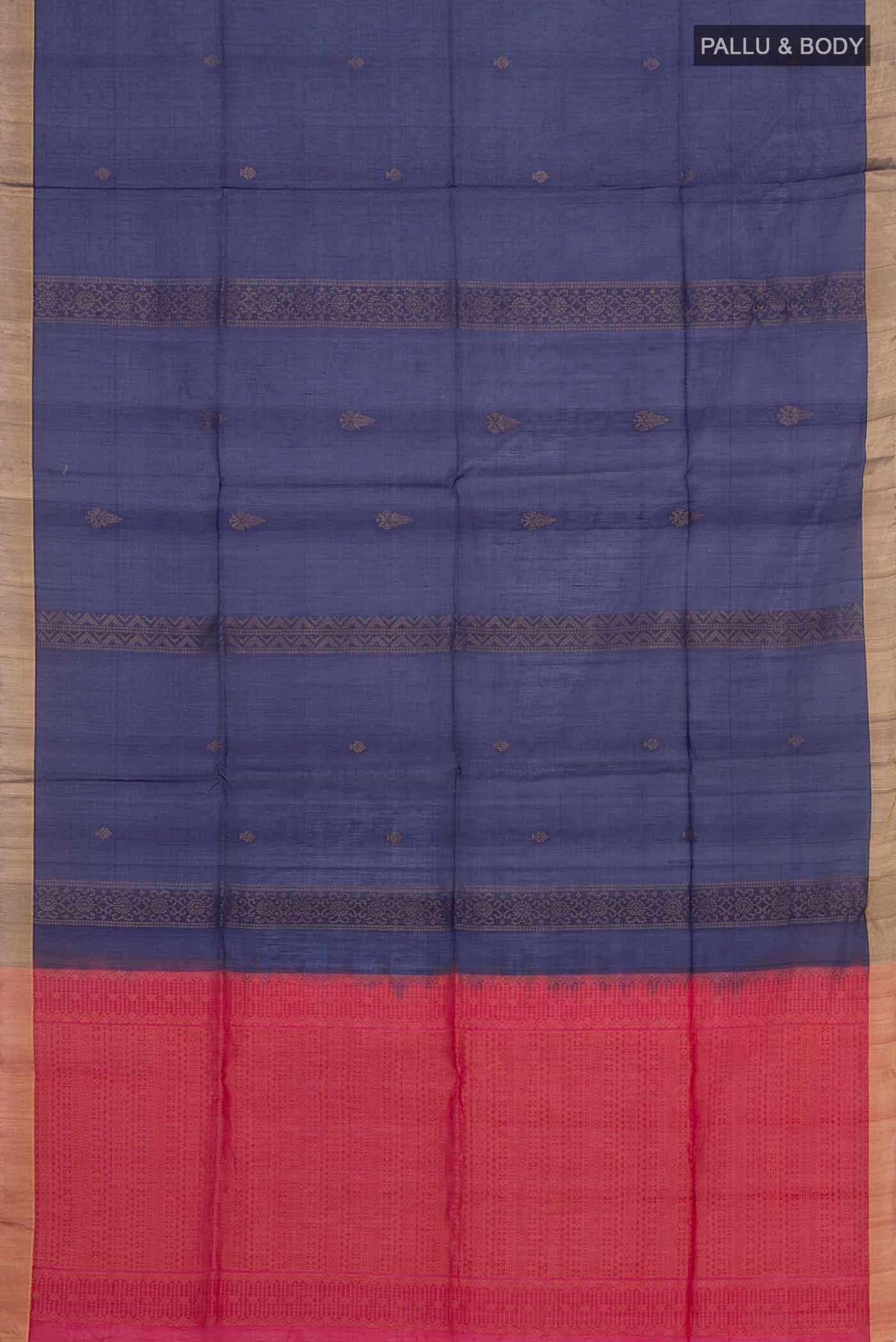 Navy Blue Silk Cotton Saree - Image 4