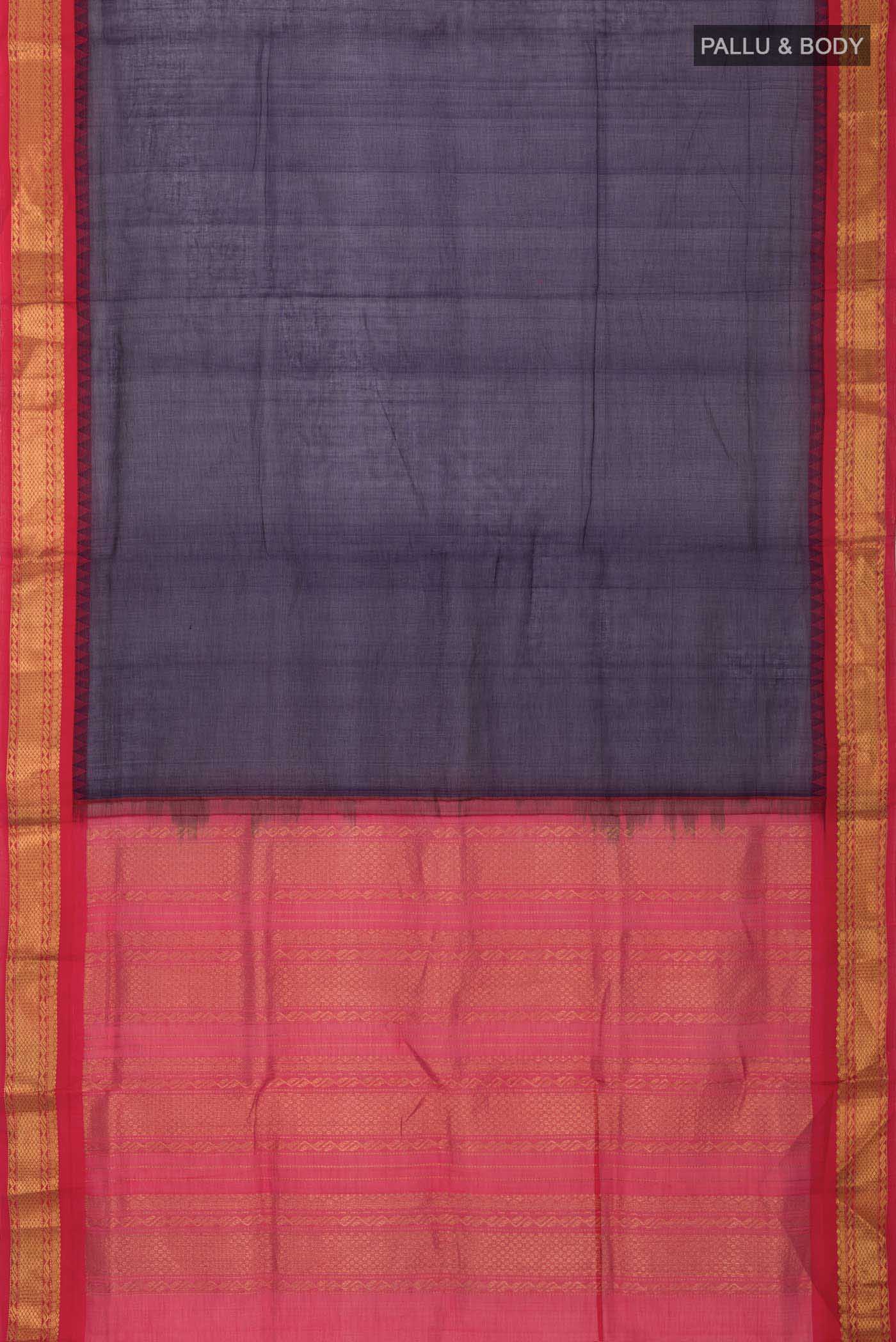 Navy Blue Silk Cotton Saree - Image 4