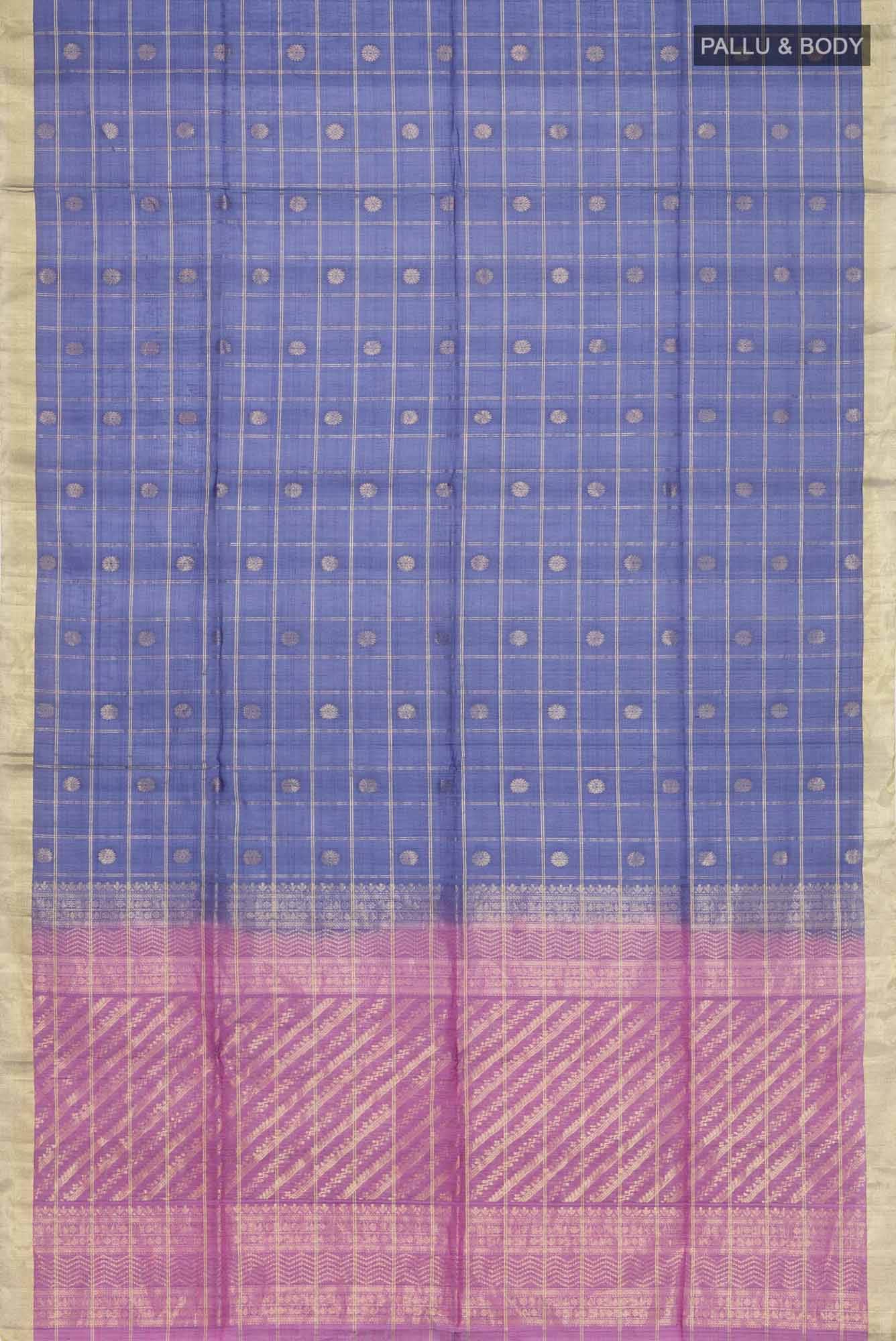 Navy Blue Silk Cotton Saree - Image 8