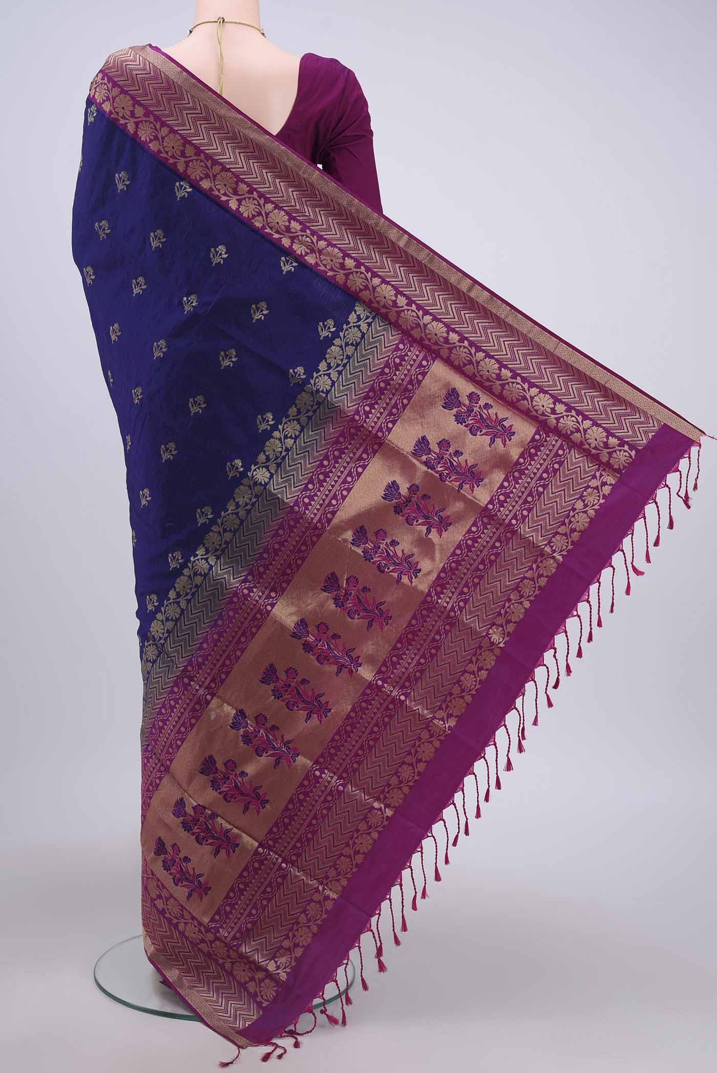 Navy Blue Soft Silk Saree - Image 3