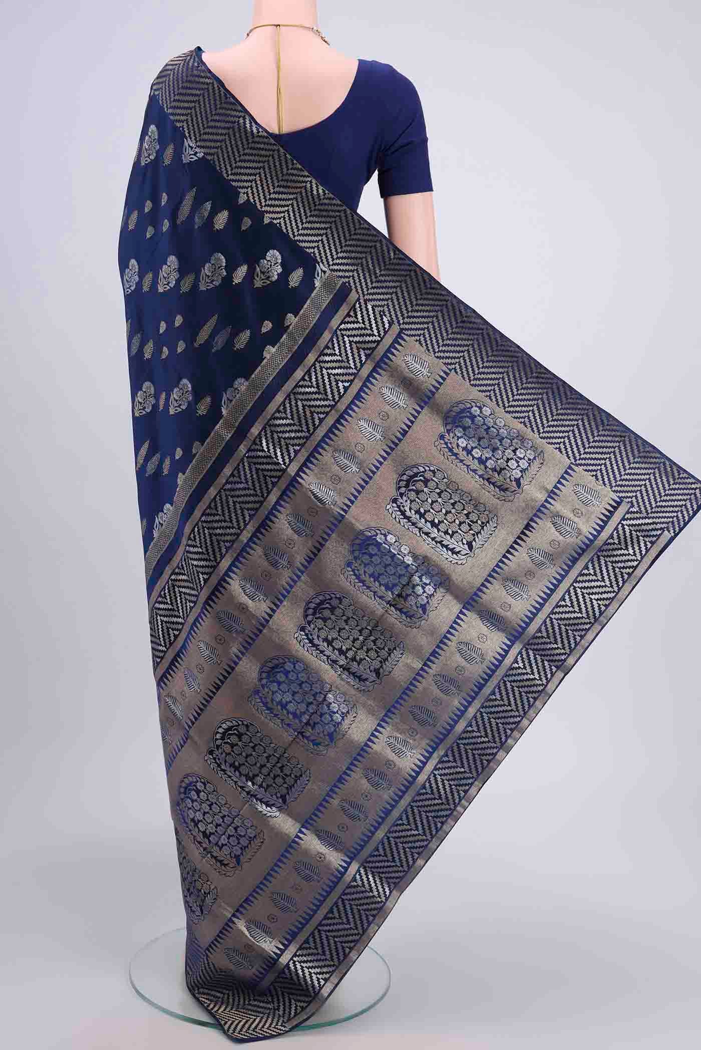 Navy Blue Soft Silk Saree - Image 3