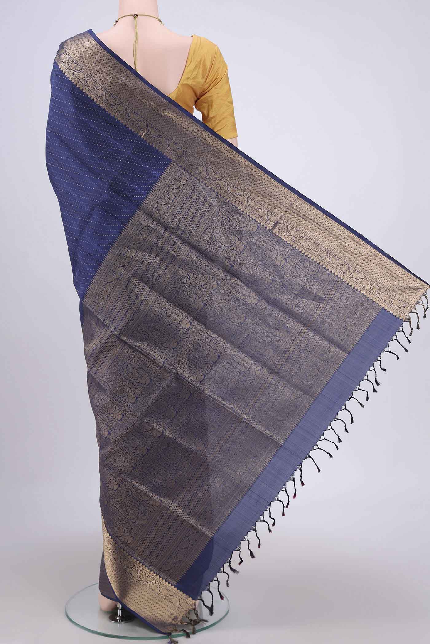 Navy Blue Soft Silk Saree - Image 3